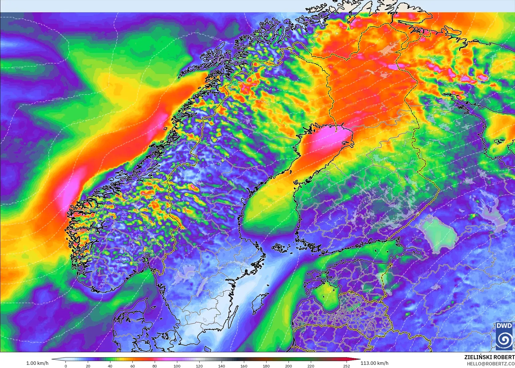 ICON model - İskandinavya, En Yüksek Rüzgâr