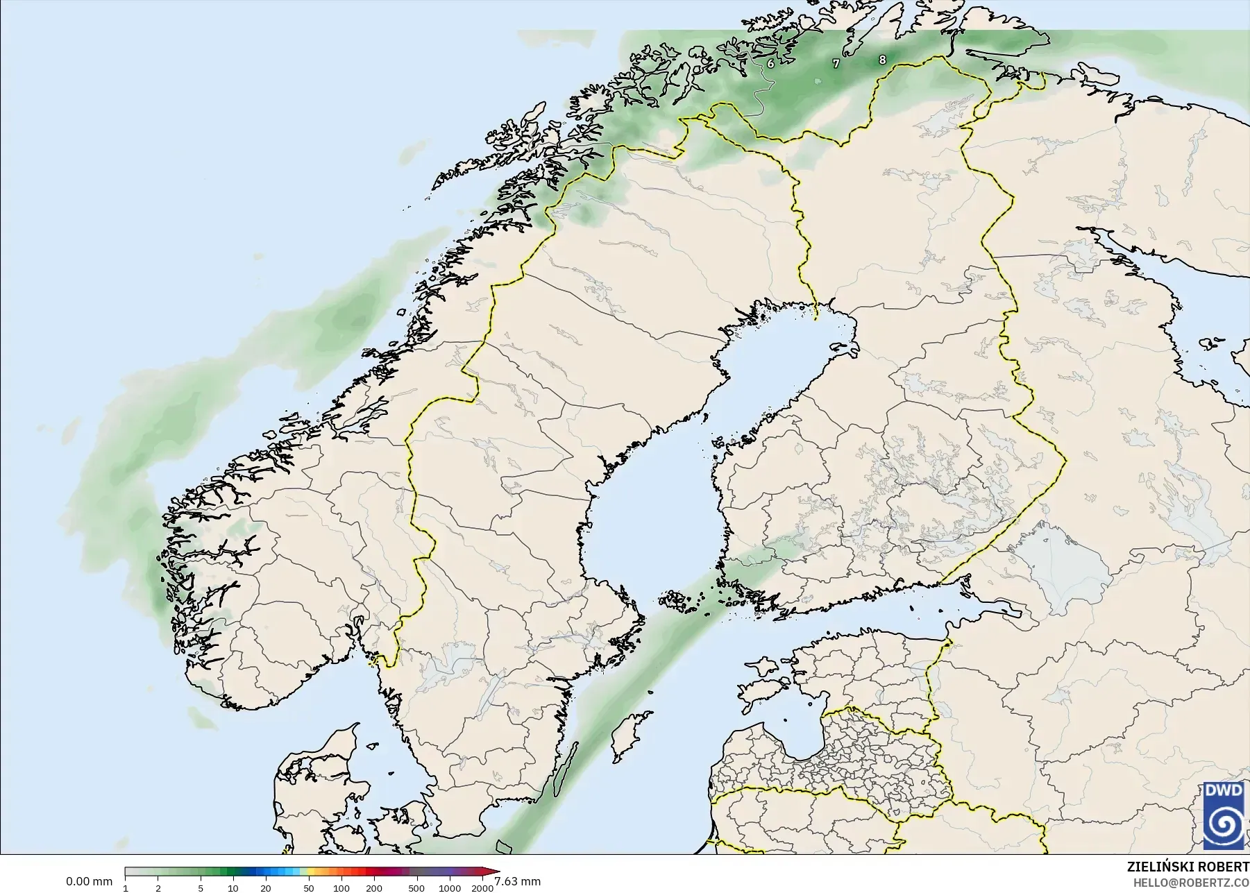 ICON model - İskandinavya, Yağış Birikimi