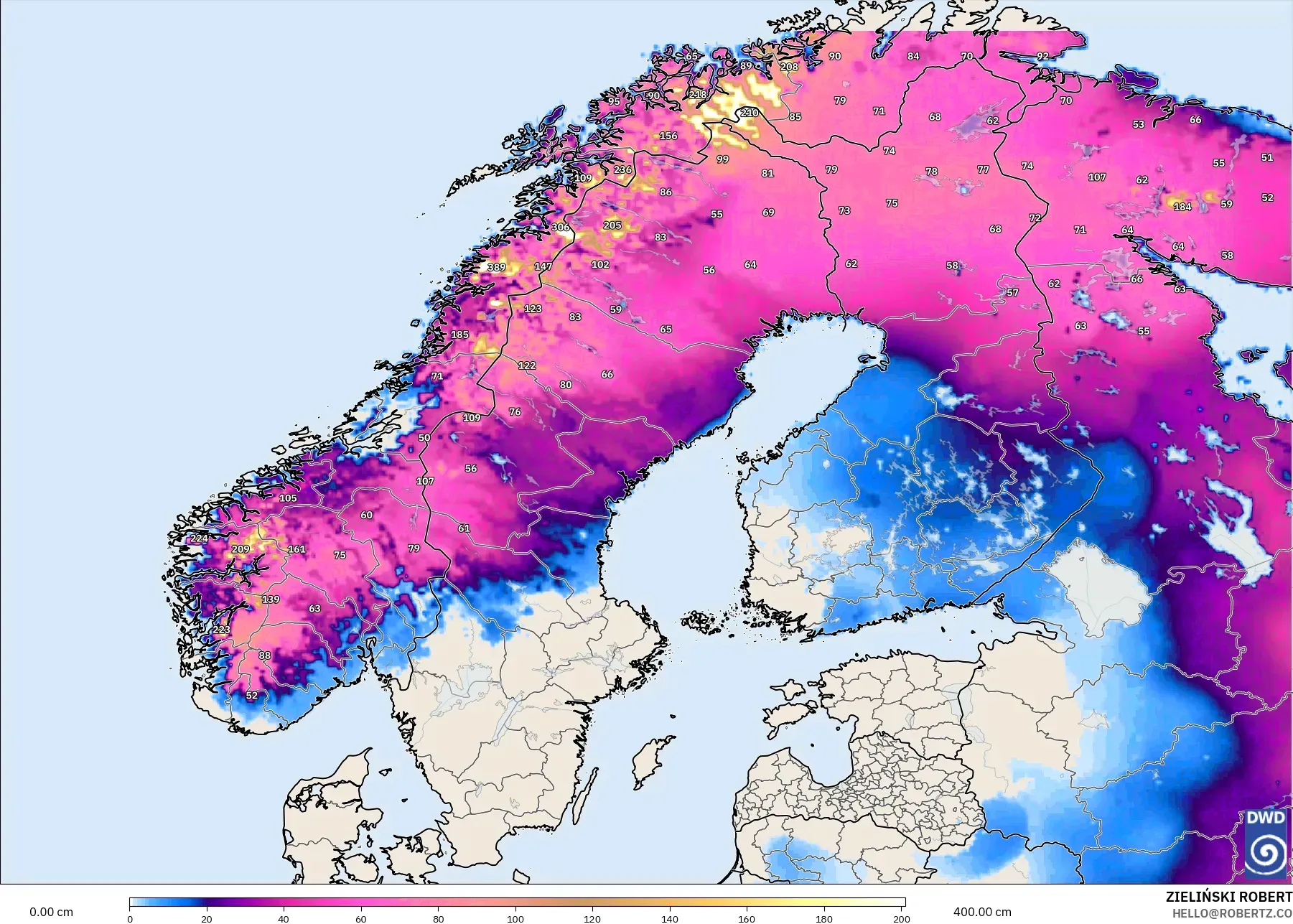 ICON model - İskandinavya, Kar Kalınlığı