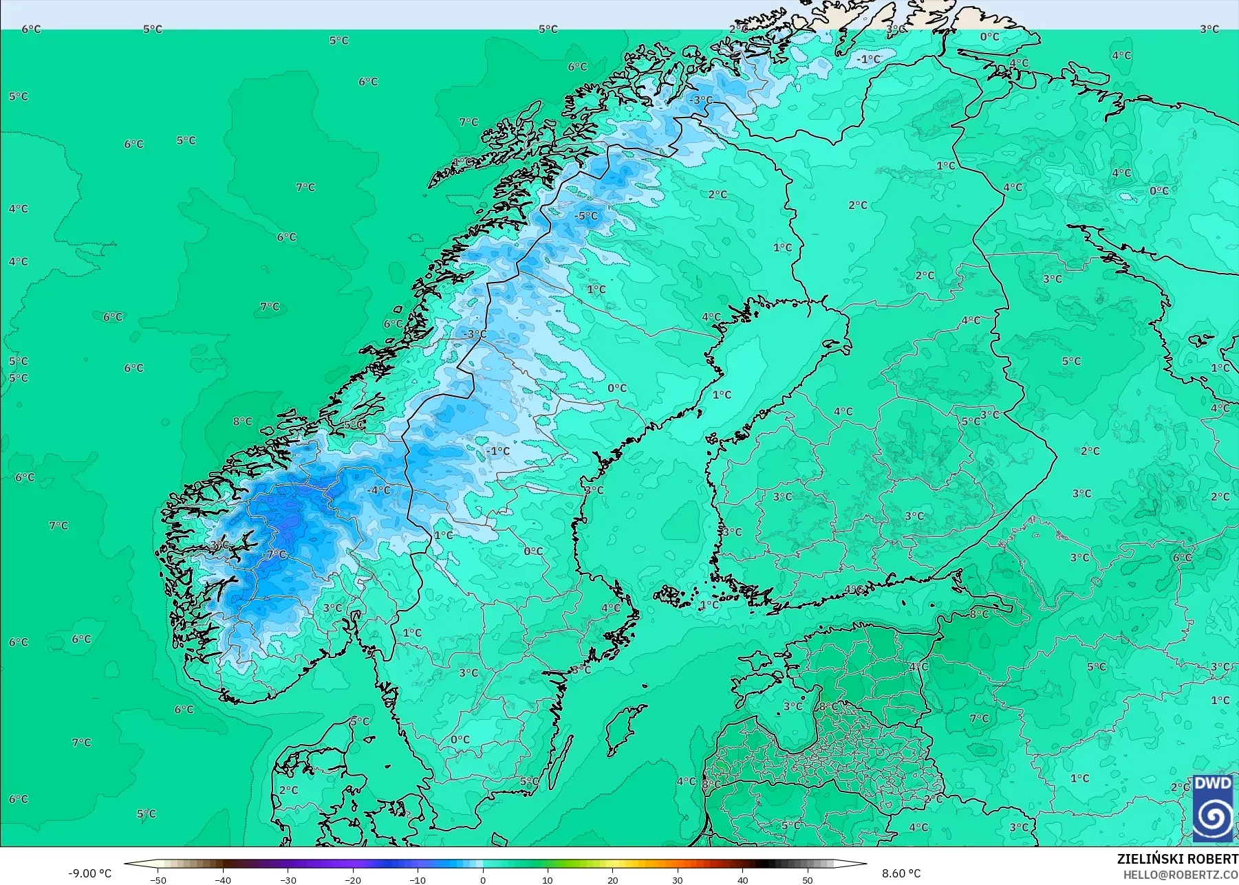 ICON model - İskandinavya, 2 m Sıcaklık