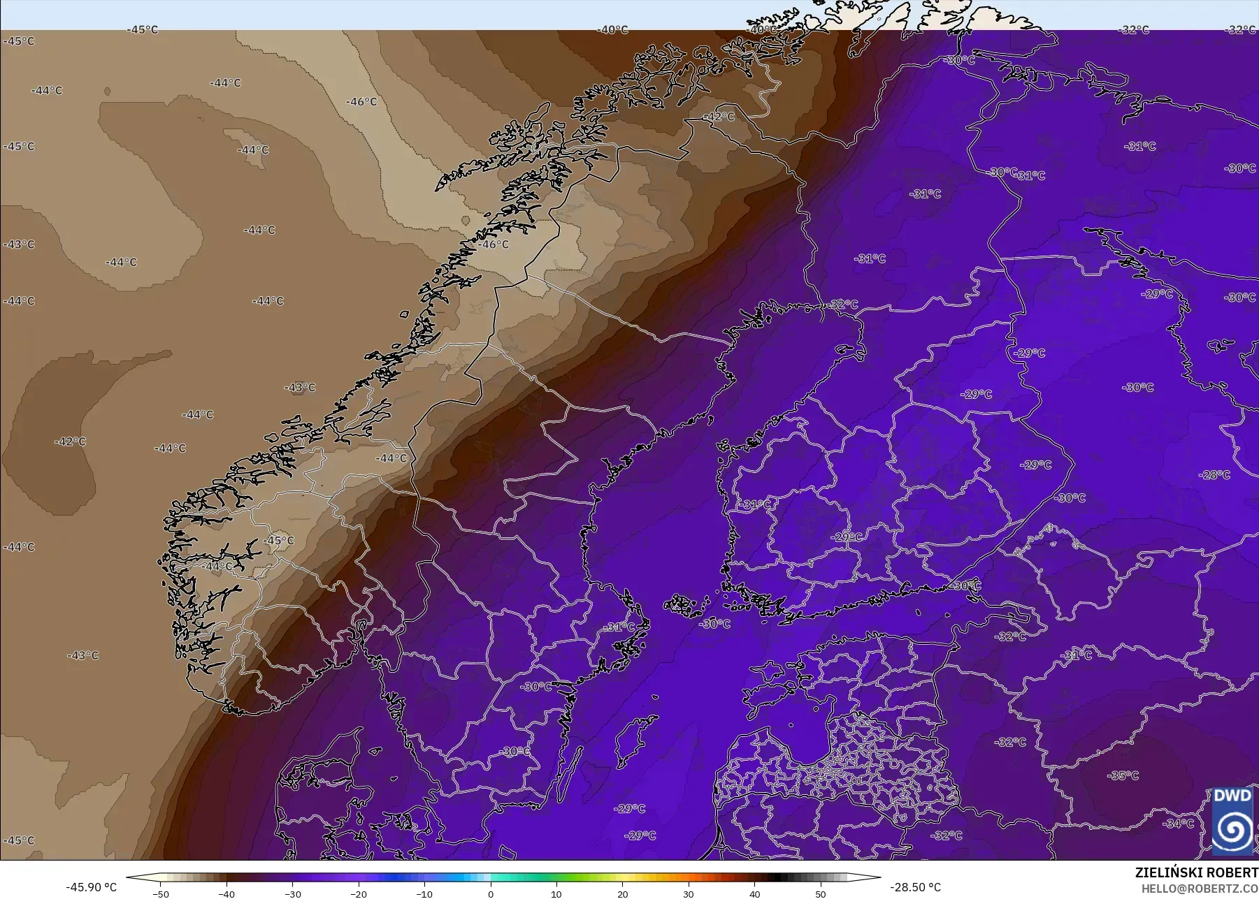 ICON model - İskandinavya, 500 hPa Sıcaklık