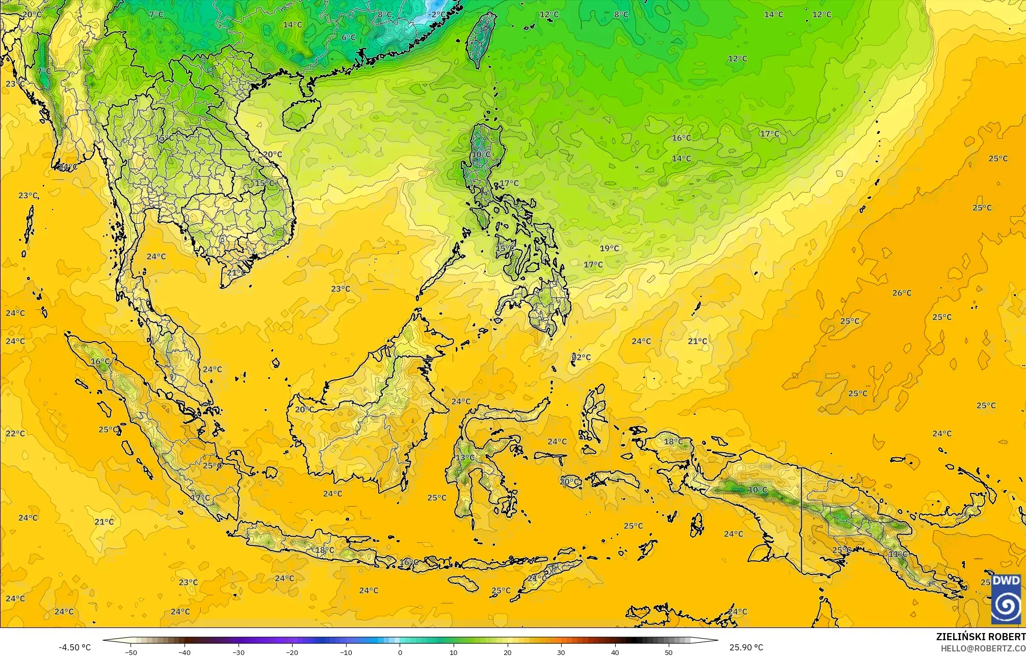 ICON model - Güneydoğu Asya, 2 m Çiy Noktası
