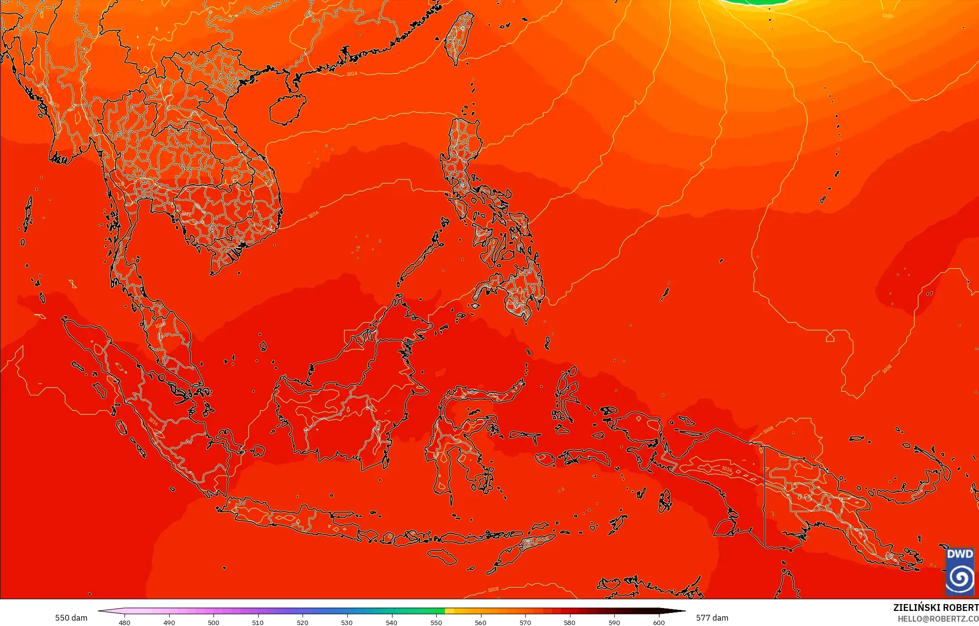 ICON model - Güneydoğu Asya, 500 hPa’da jeopotansiyel yükseklik