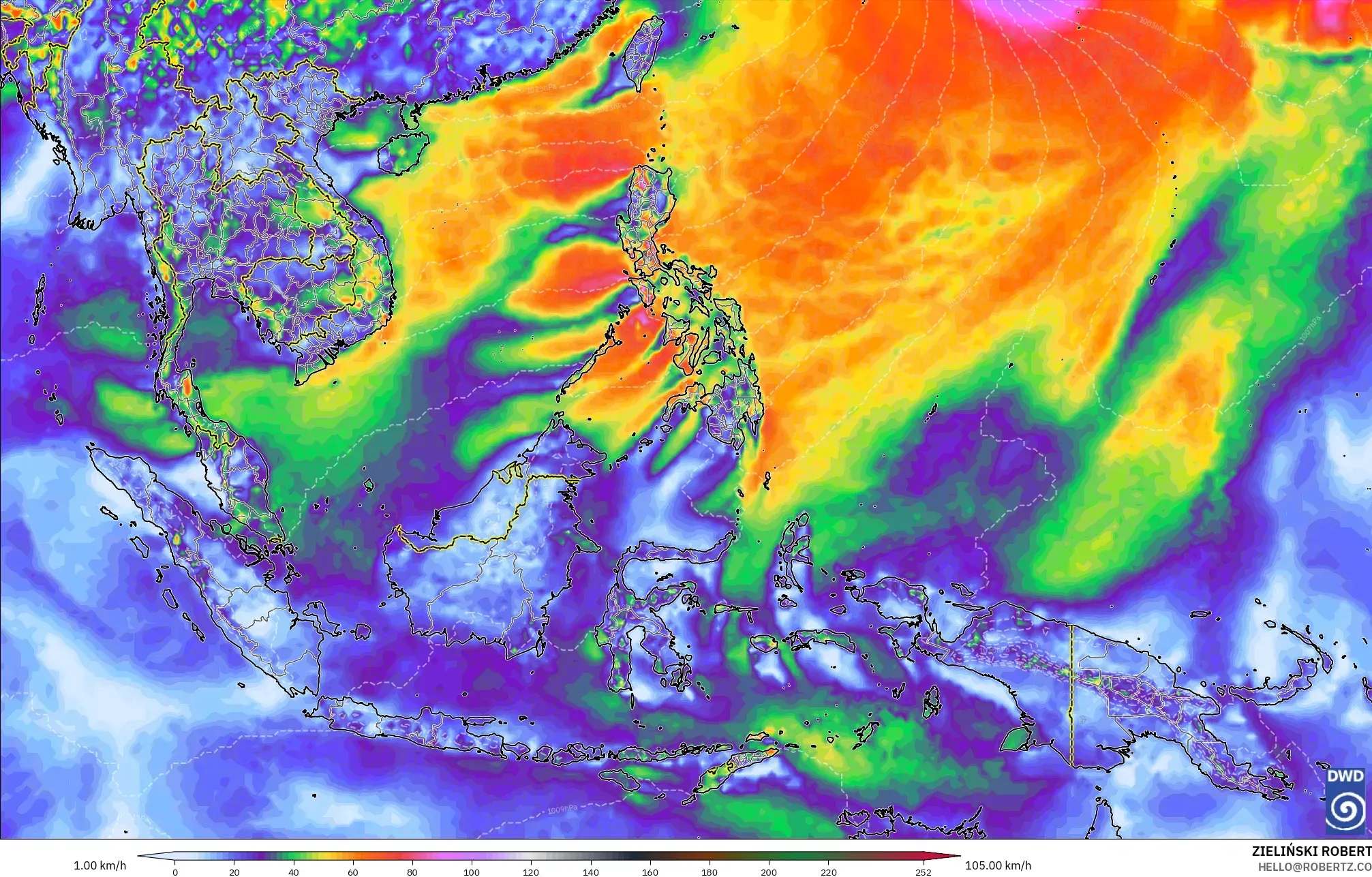 ICON model - Güneydoğu Asya, En Yüksek Rüzgâr