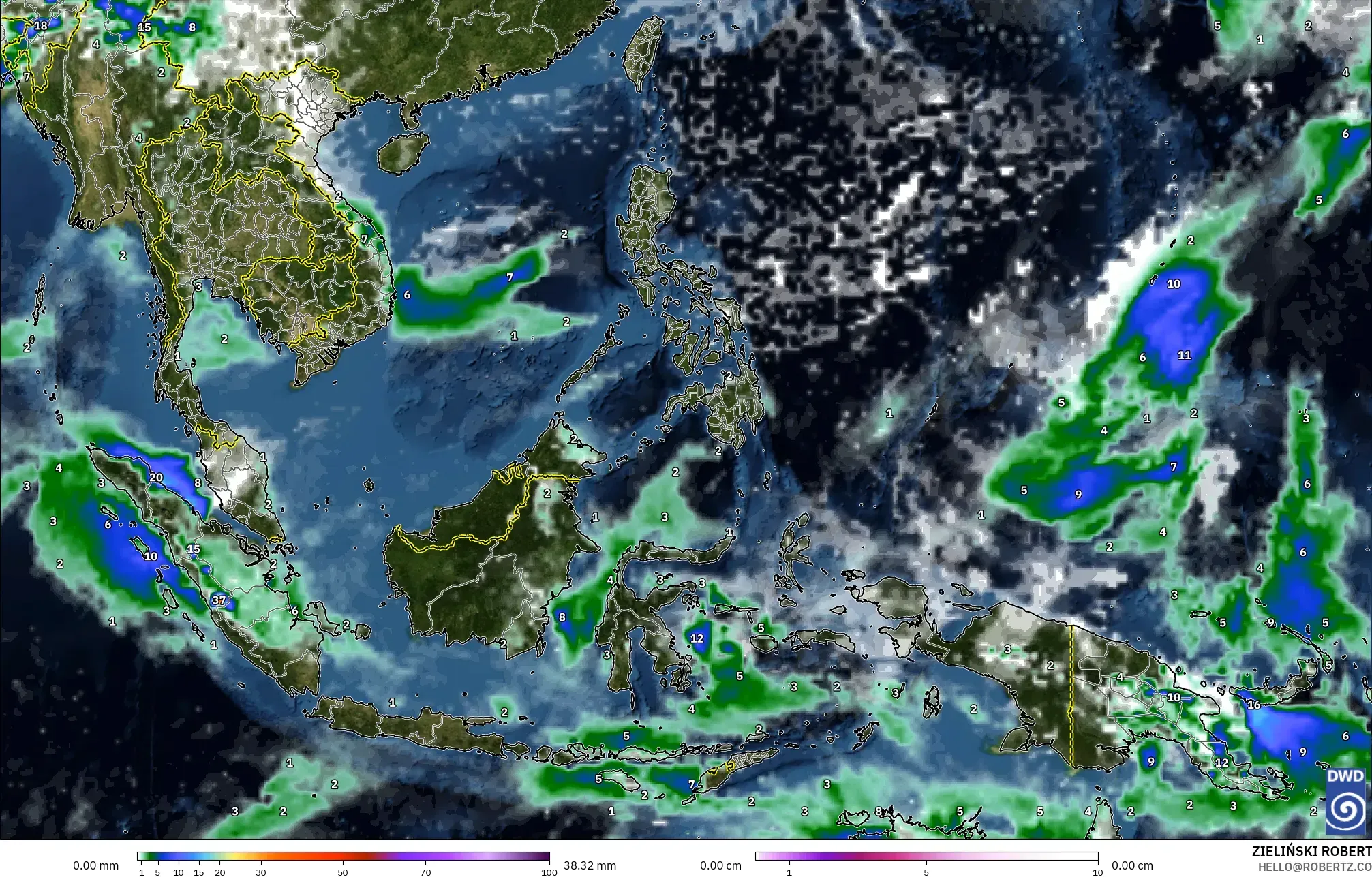 ICON model - Güneydoğu Asya, Yağış, Bulut ve Basınç