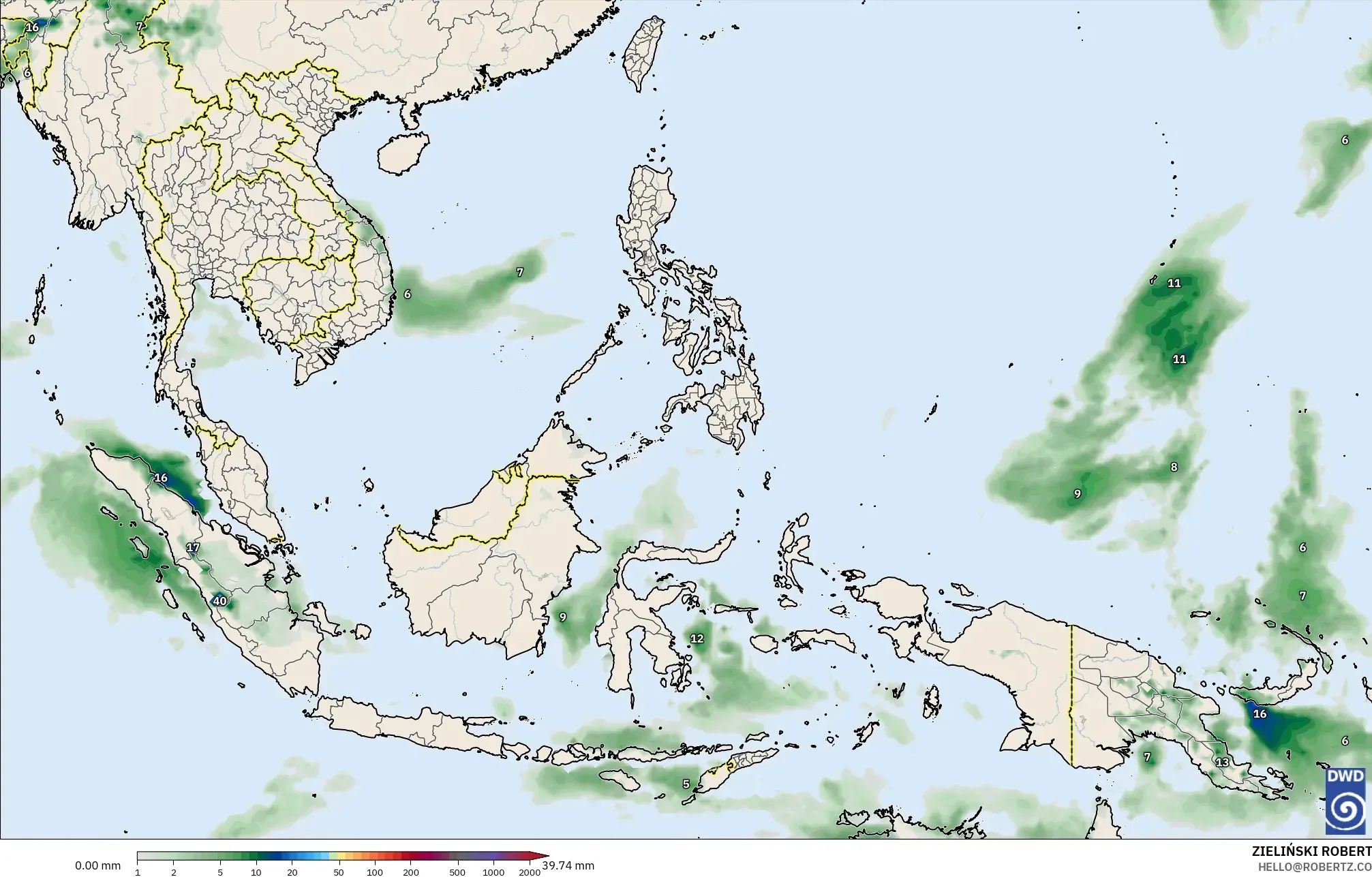 ICON model - Güneydoğu Asya, Yağış Birikimi
