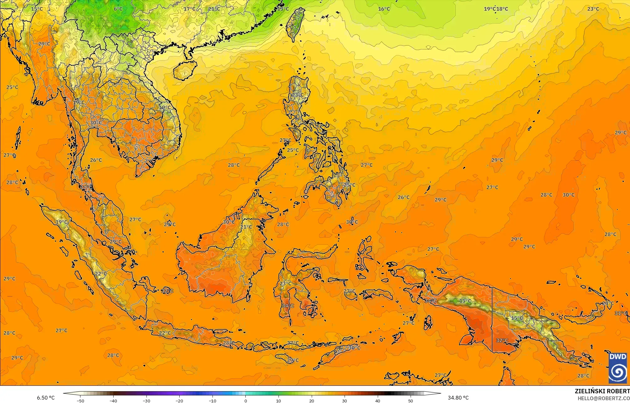 ICON model - Güneydoğu Asya, 2 m Sıcaklık