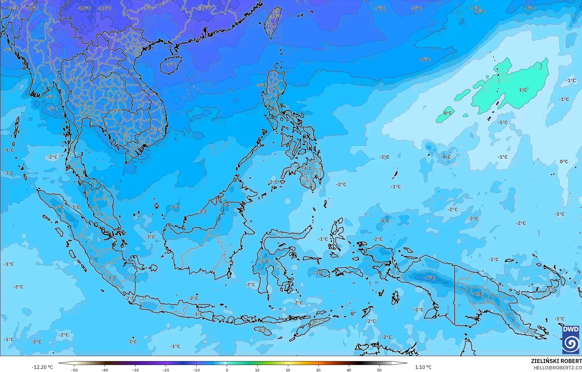 ICON model - Güneydoğu Asya, 500 hPa Sıcaklık