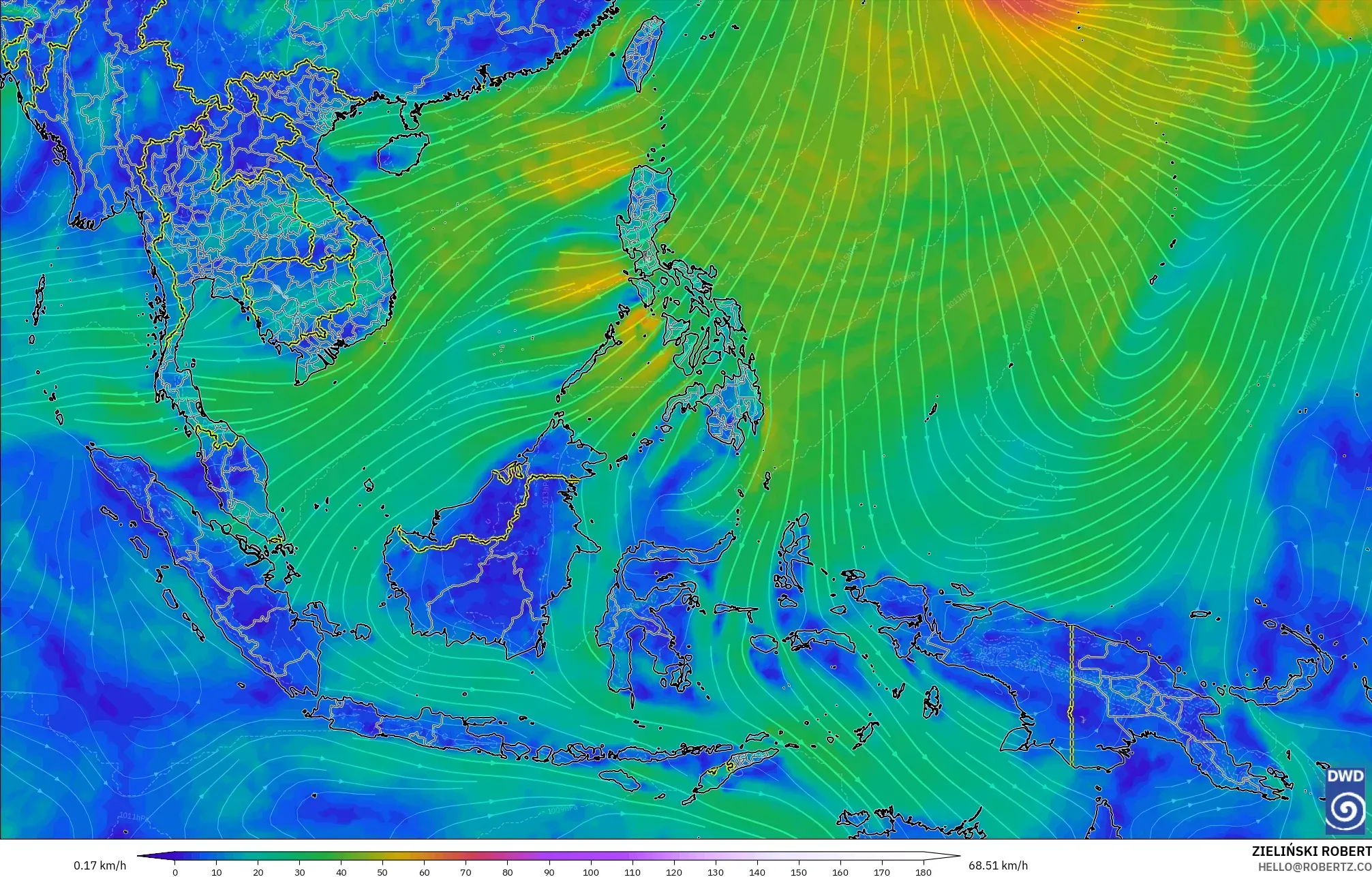 ICON model - Güneydoğu Asya, 10 m Rüzgâr