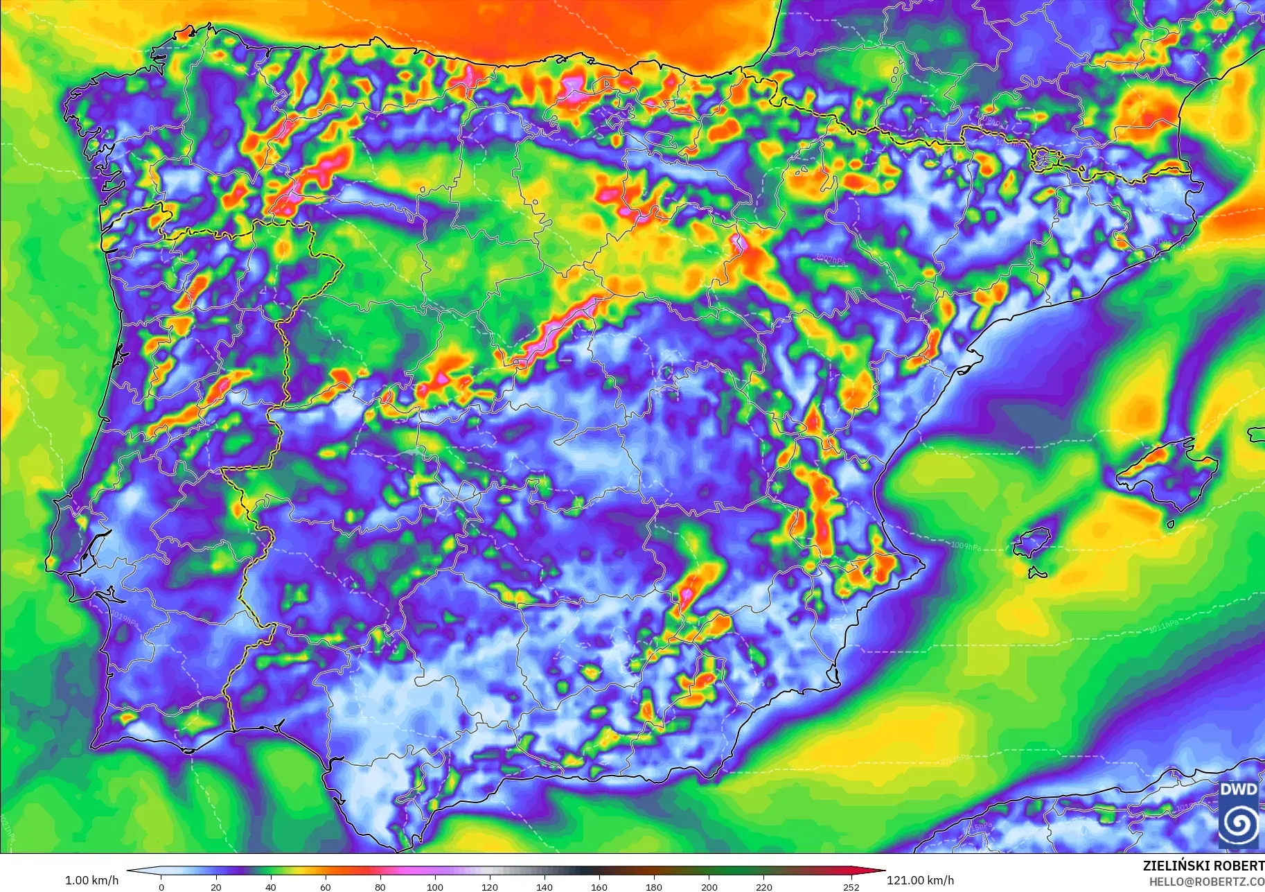 ICON model - İspanya, En Yüksek Rüzgâr