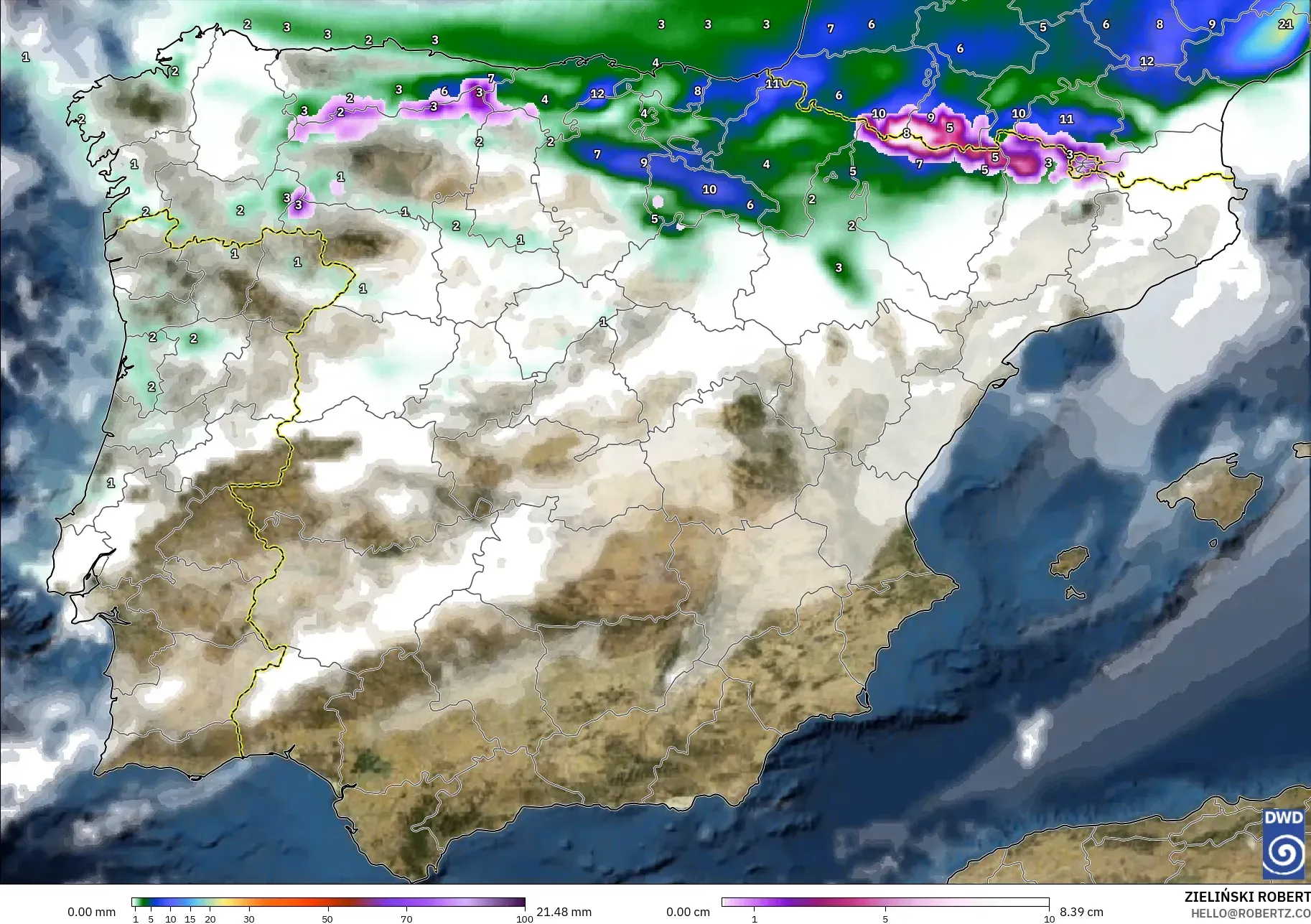 ICON model - İspanya, Yağış, Bulut ve Basınç
