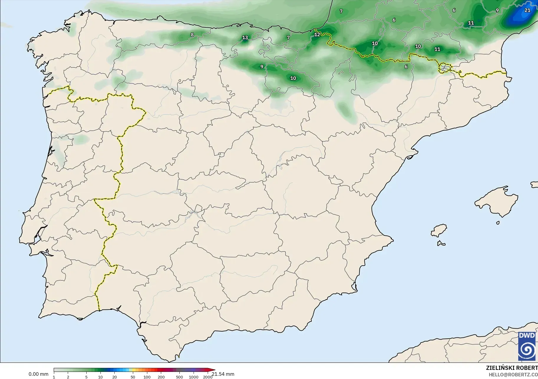 ICON model - İspanya, Yağış Birikimi