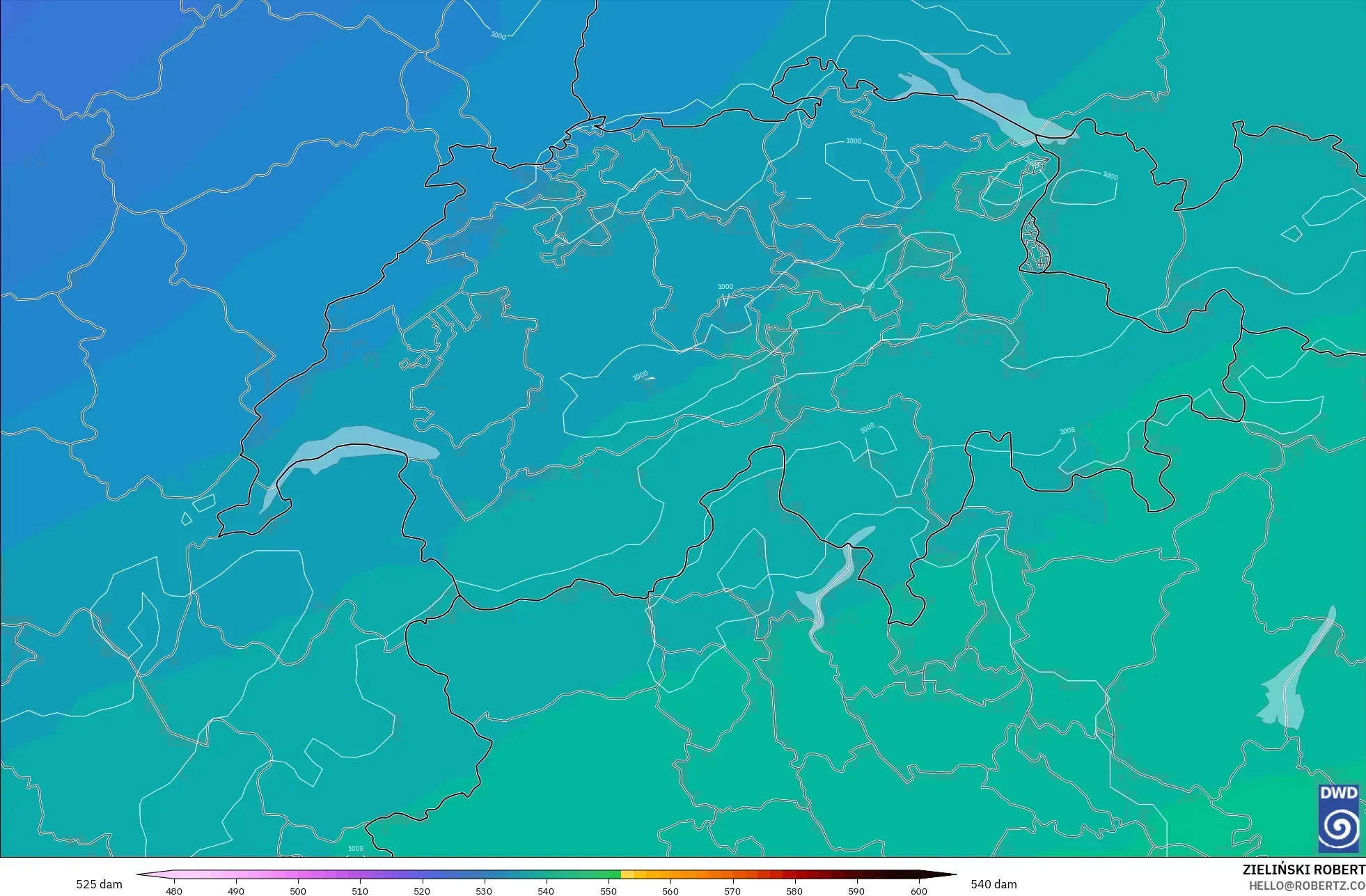ICON model - İsviçre, 500 hPa’da jeopotansiyel yükseklik