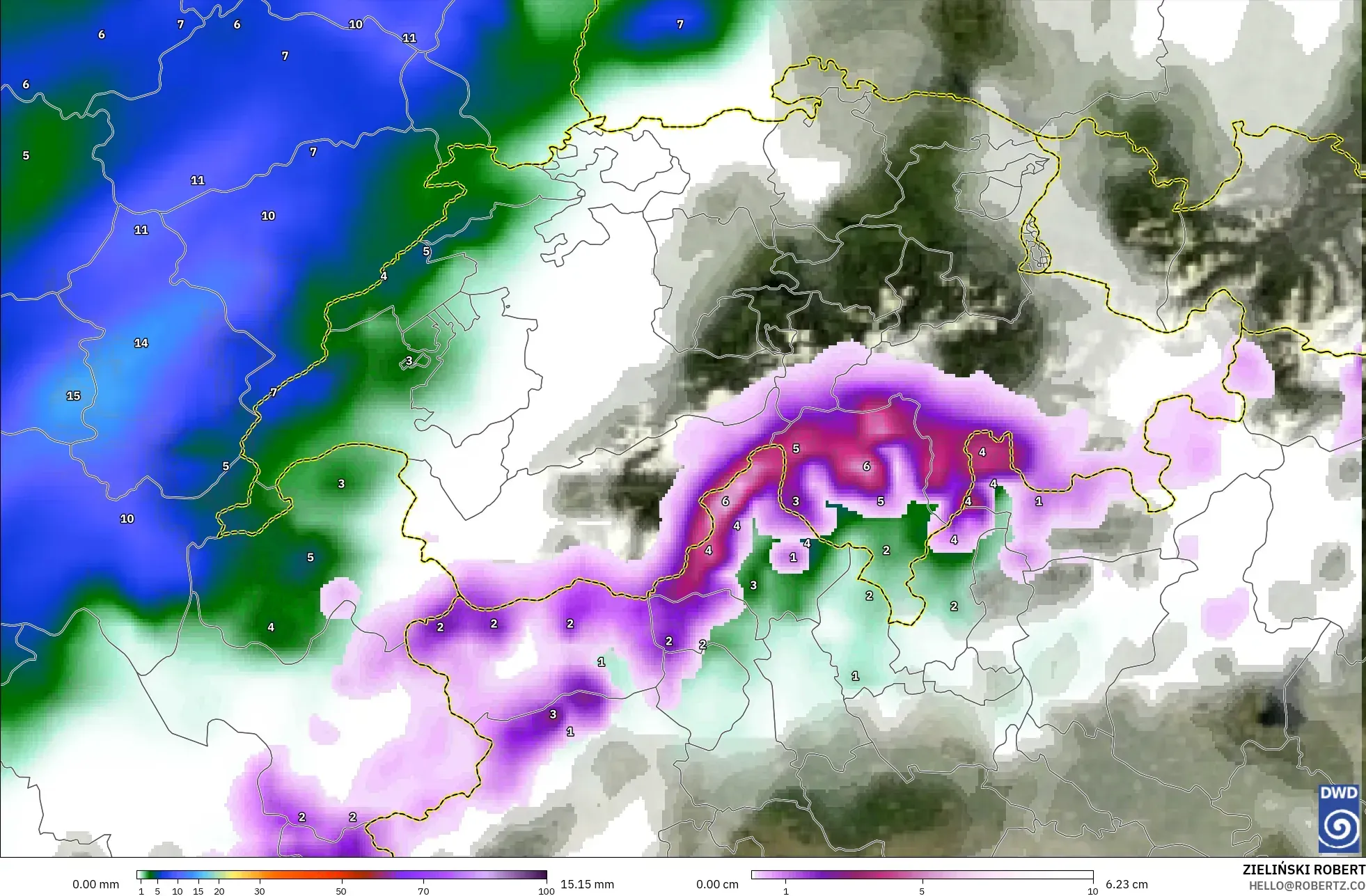 ICON model - İsviçre, Yağış, Bulut ve Basınç
