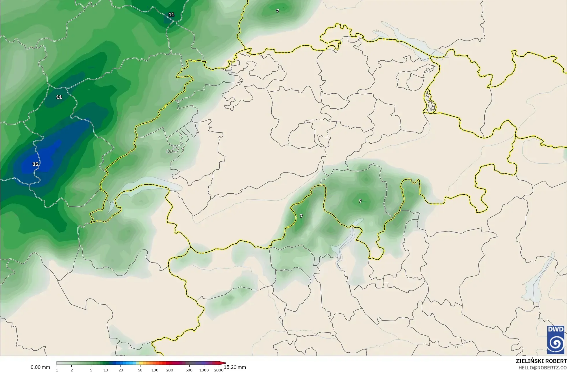 ICON model - İsviçre, Yağış Birikimi
