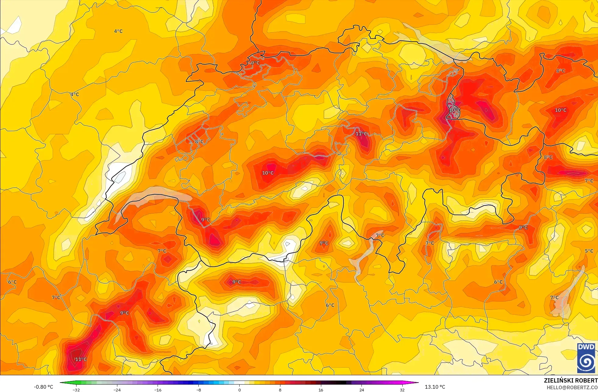 ICON model - İsviçre, 2 m Sıcaklık Anomalisi