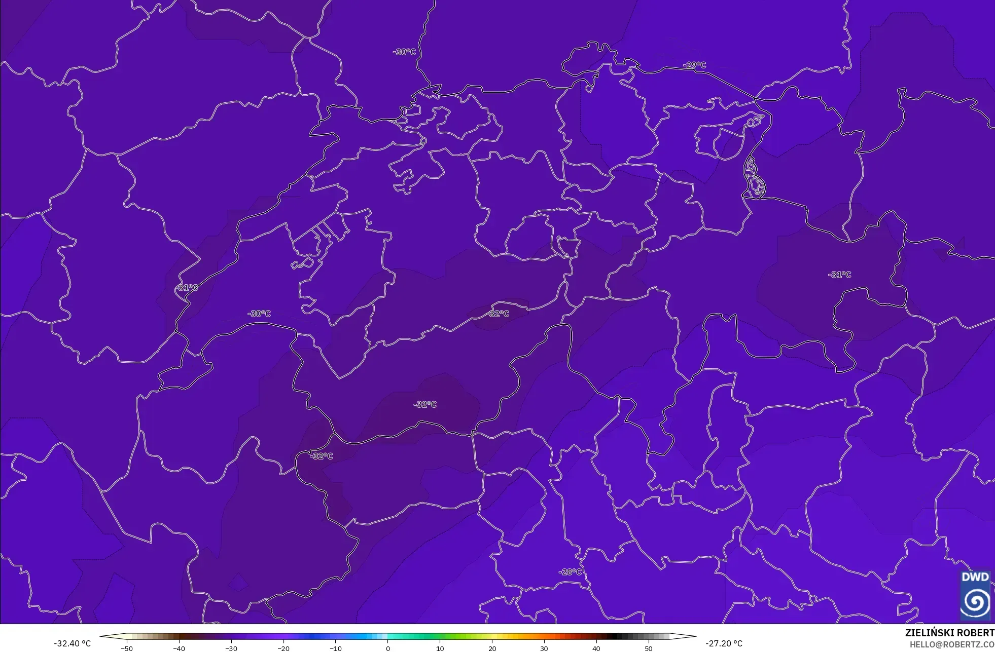 ICON model - İsviçre, 500 hPa Sıcaklık