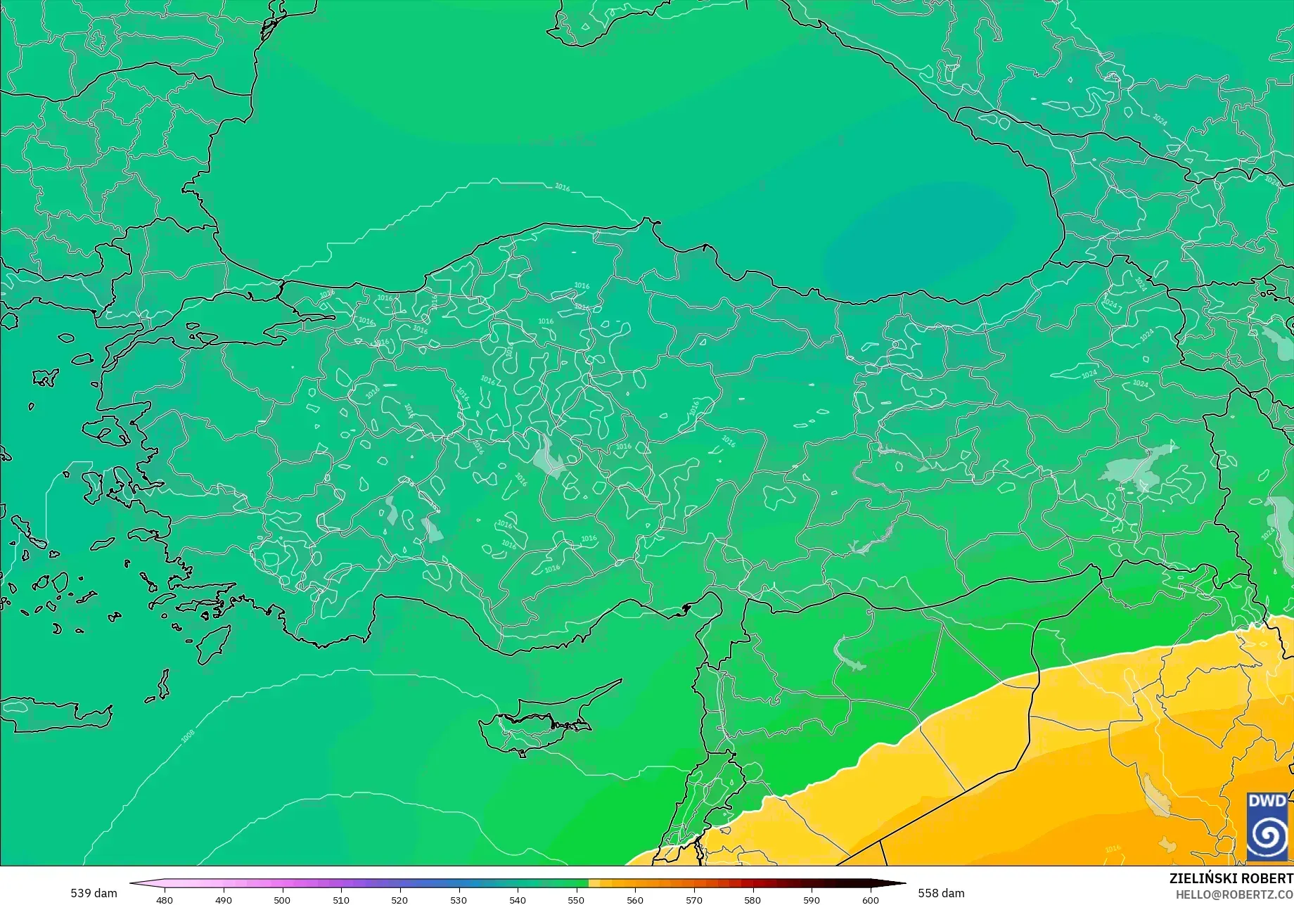 ICON model - Türkiye, 500 hPa’da jeopotansiyel yükseklik
