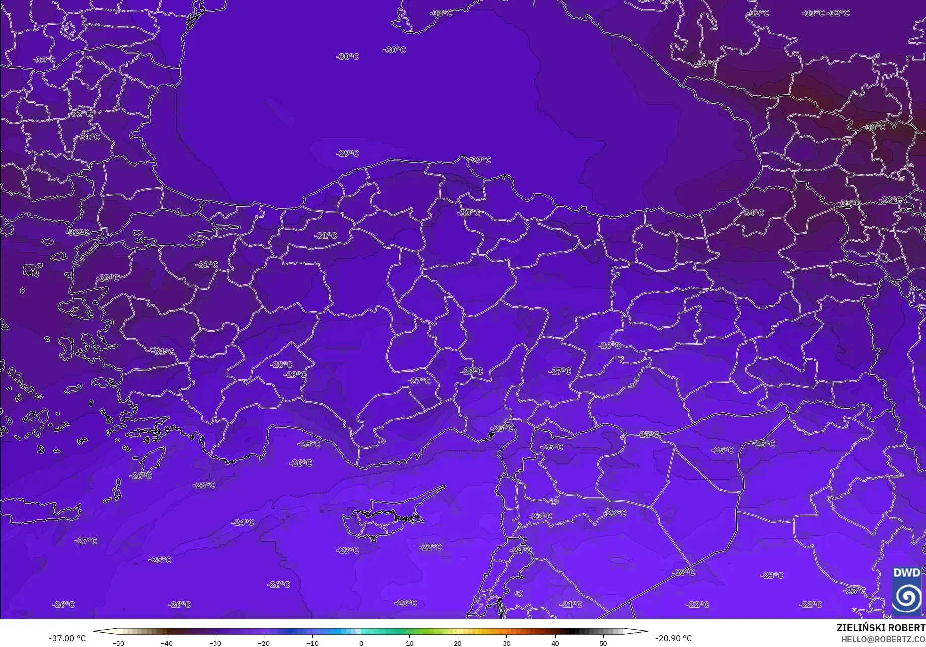 ICON model - Türkiye, 500 hPa Sıcaklık