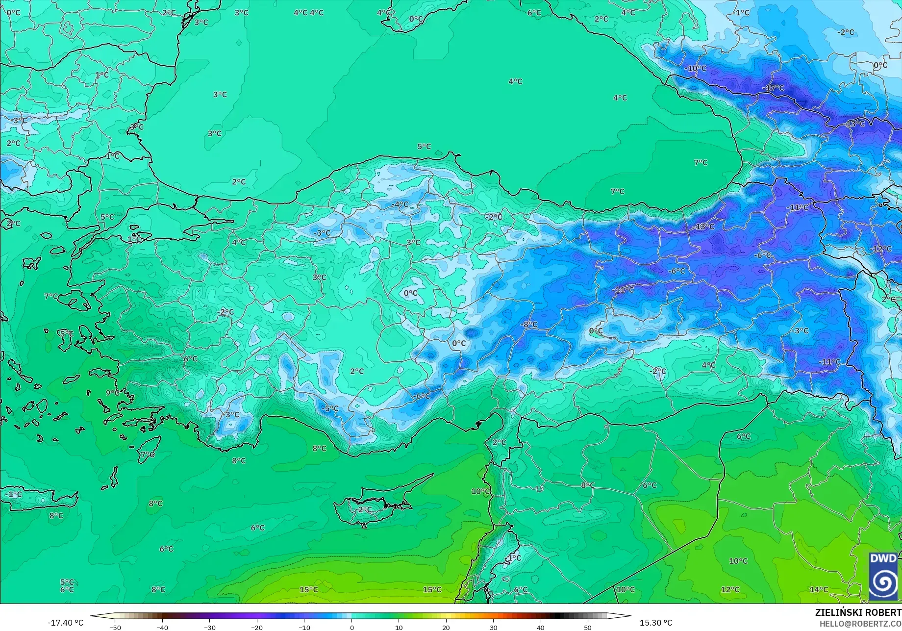 ICON model - Türkiye, 850 hPa Sıcaklık