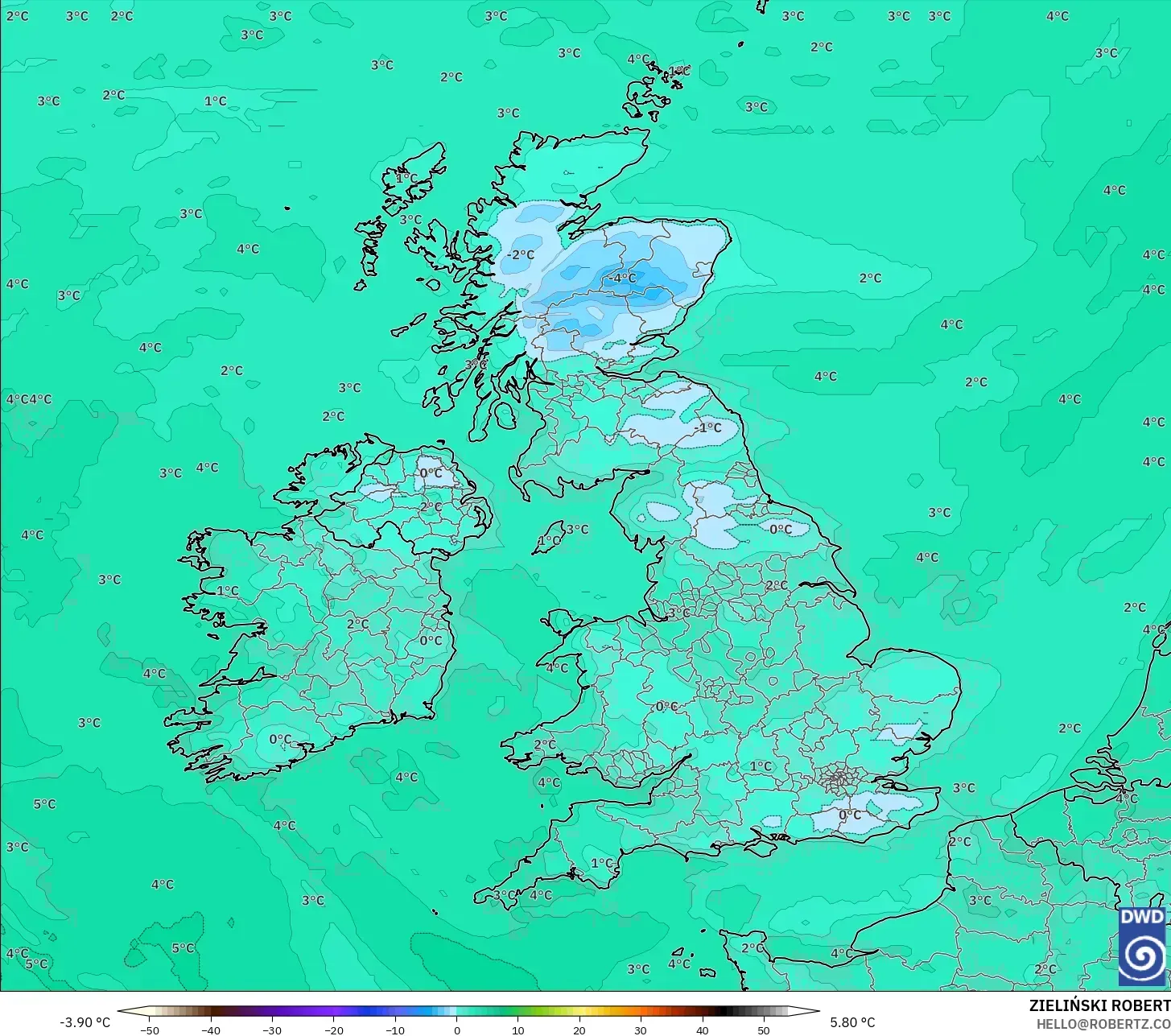 ICON model - Birleşik Krallık, 2 m Çiy Noktası