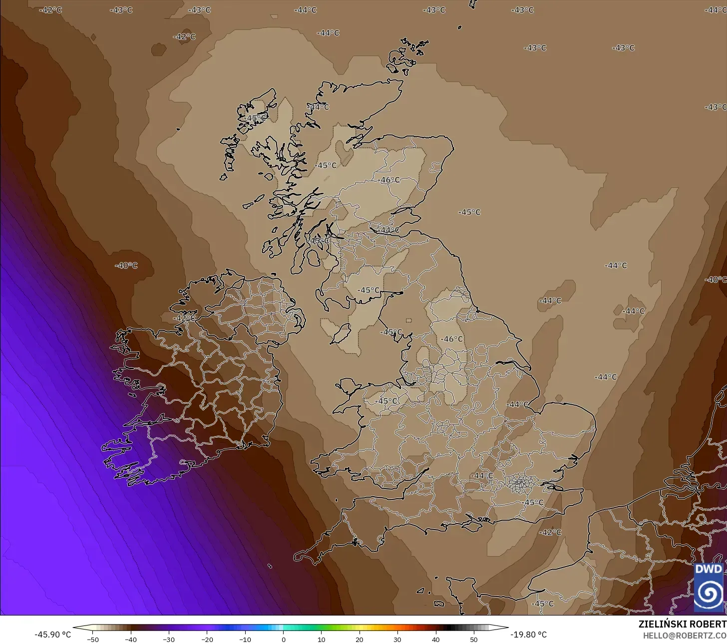 ICON model - Birleşik Krallık, 500 hPa Sıcaklık
