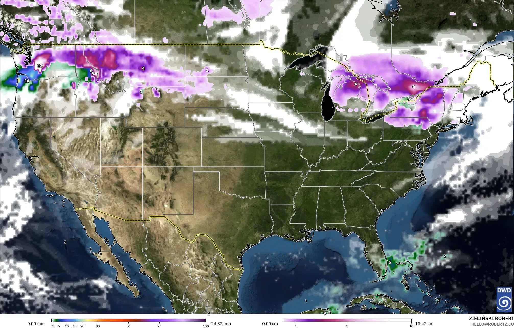 ICON model - Amerika Birleşik Devletleri, Yağış, Bulut ve Basınç
