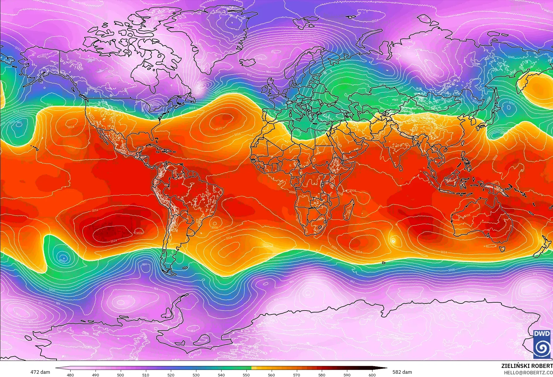 ICON model - Dünya, 500 hPa’da jeopotansiyel yükseklik