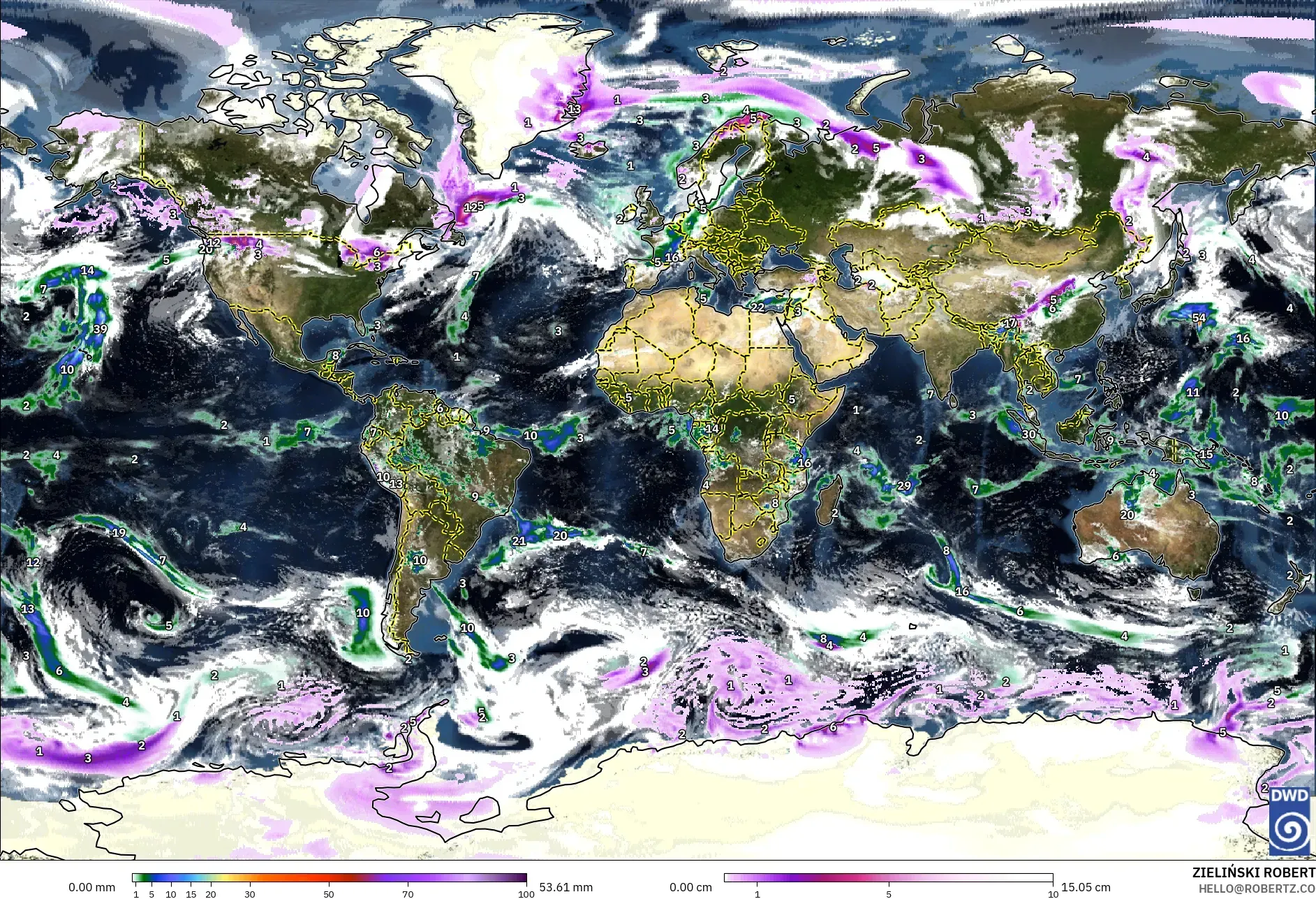 ICON model - Dünya, Yağış, Bulut ve Basınç