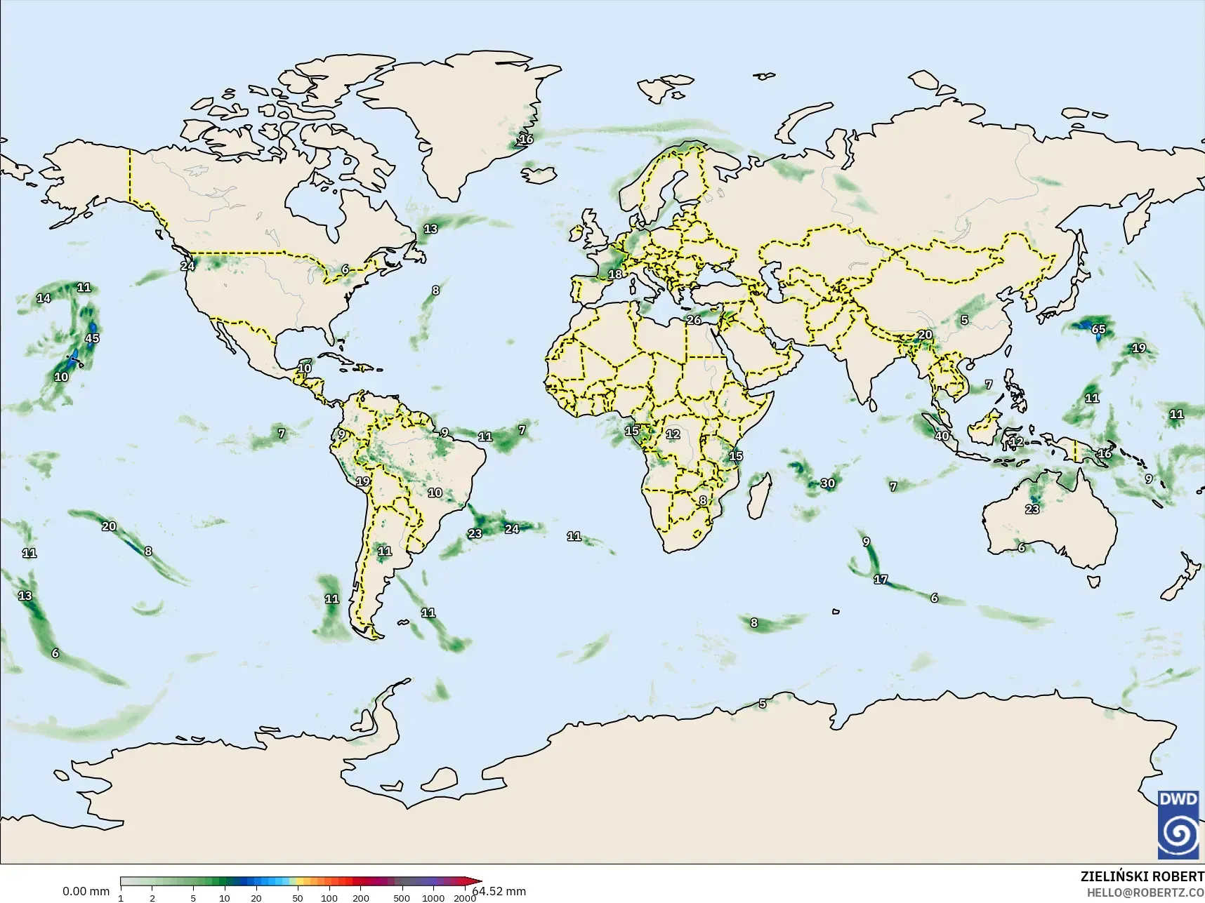 ICON model - Dünya, Yağış Birikimi