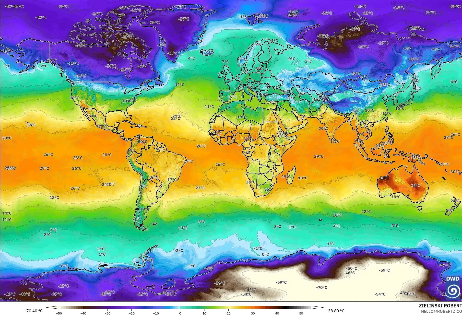 ICON model - Dünya, 2 m Sıcaklık