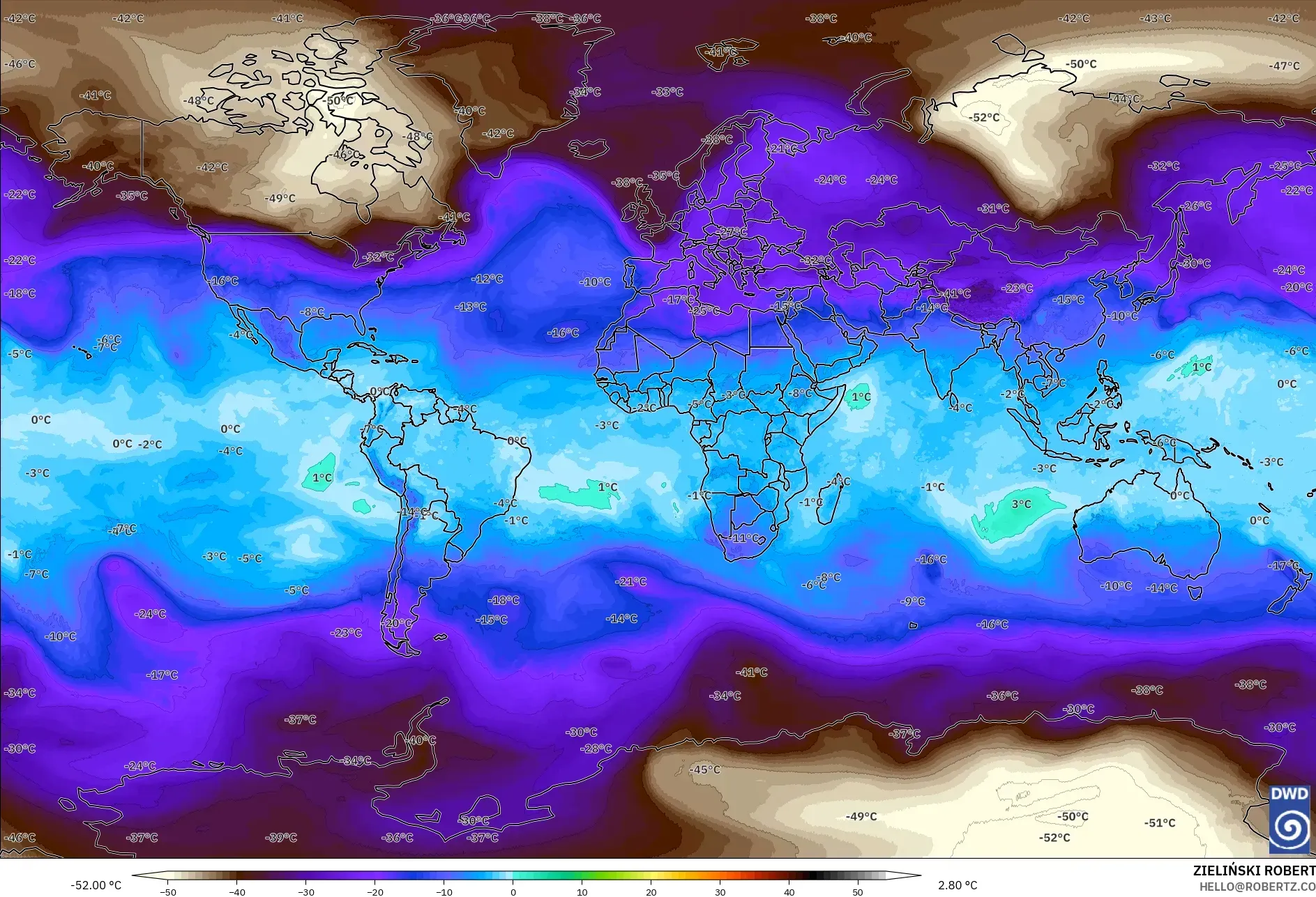 ICON model - Dünya, 500 hPa Sıcaklık