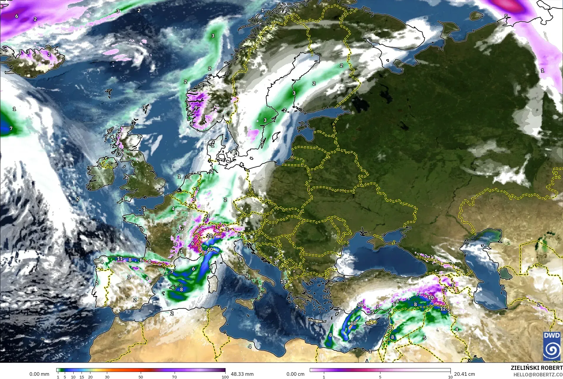 ICON model - Avrupa, Yağış, Bulut ve Basınç