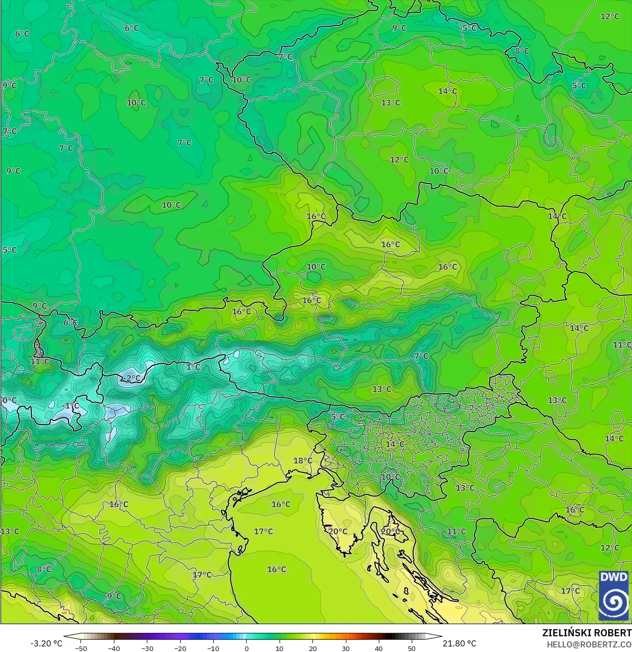 ICON model - Avusturya, 2 m Sıcaklık