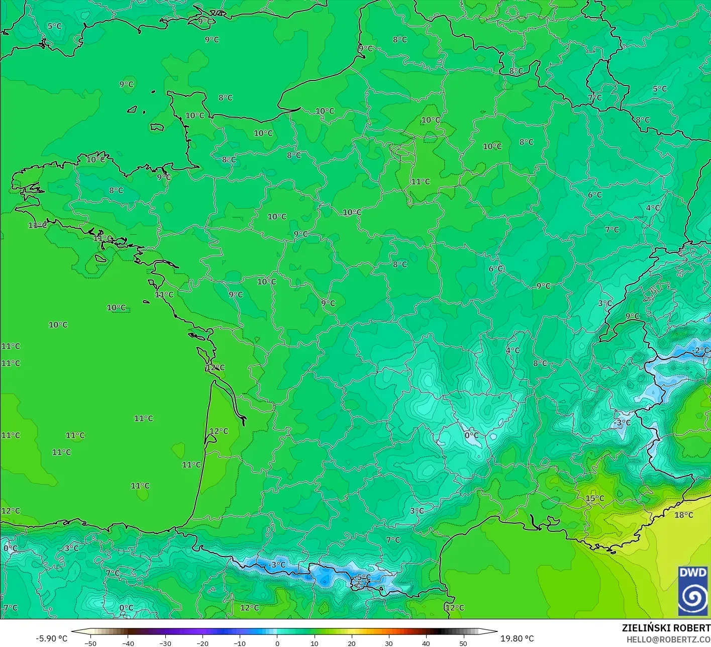 ICON model - Fransa, 2 m Sıcaklık