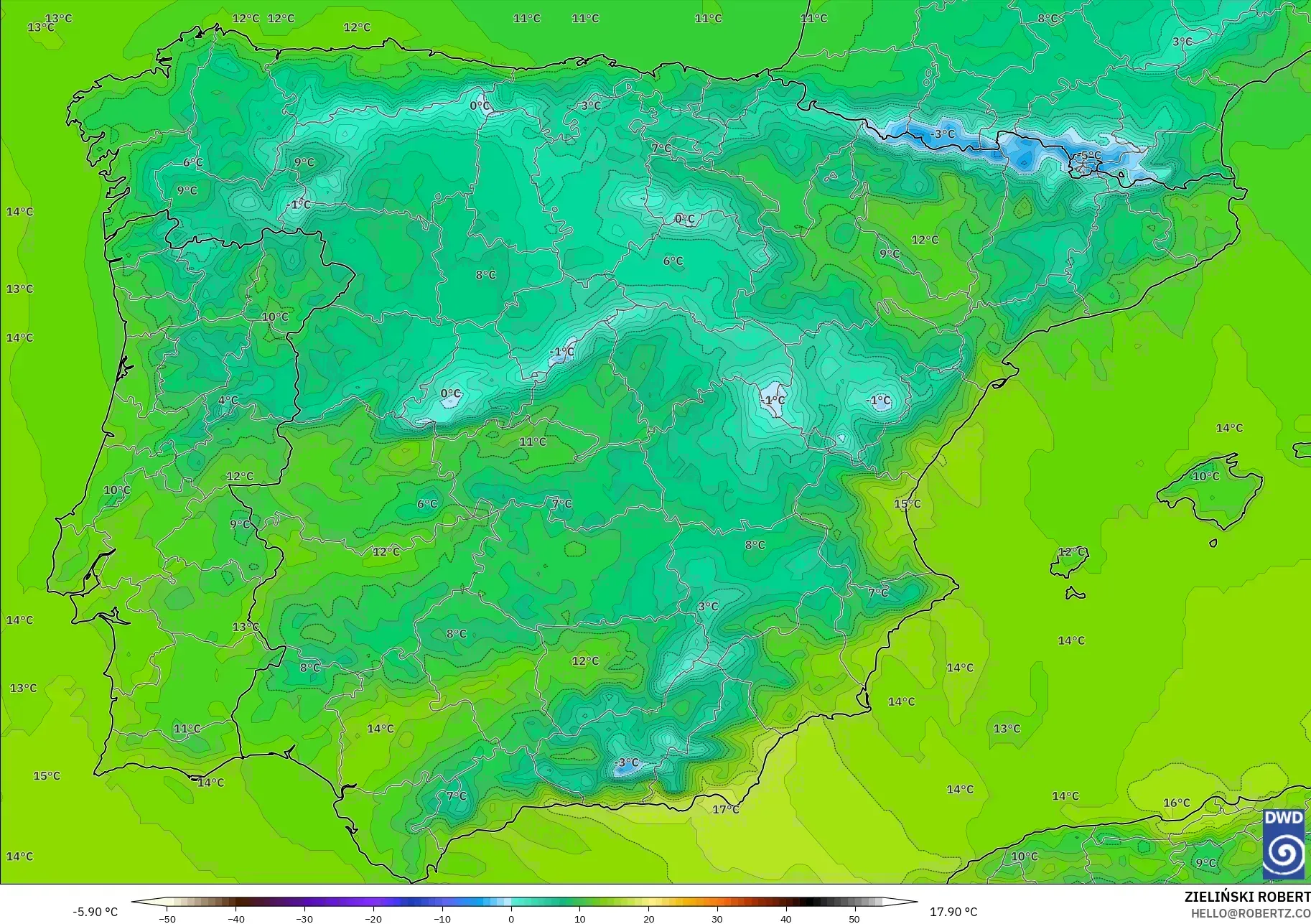 ICON model - İspanya, 2 m Sıcaklık