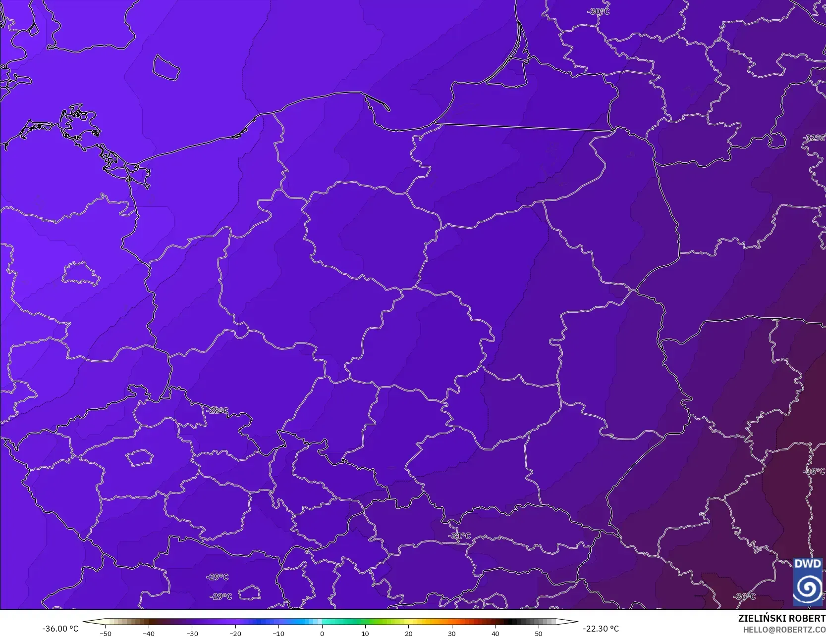 ICON model - Polonya, 500 hPa Sıcaklık