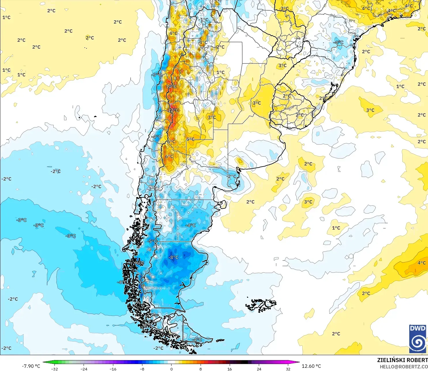ICON model - Arjantin, 2 m Sıcaklık Anomalisi