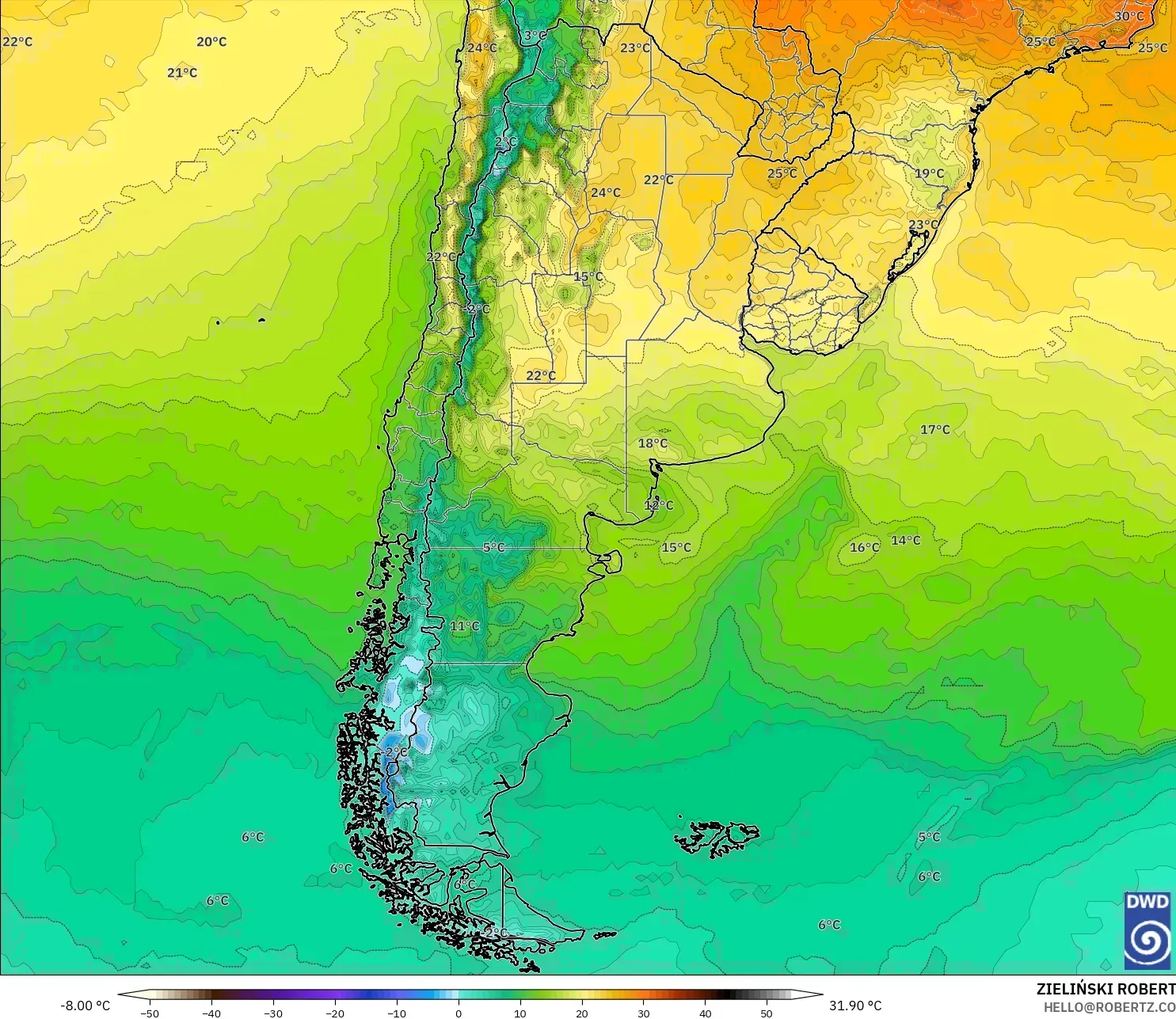 ICON model - Arjantin, 2 m Sıcaklık