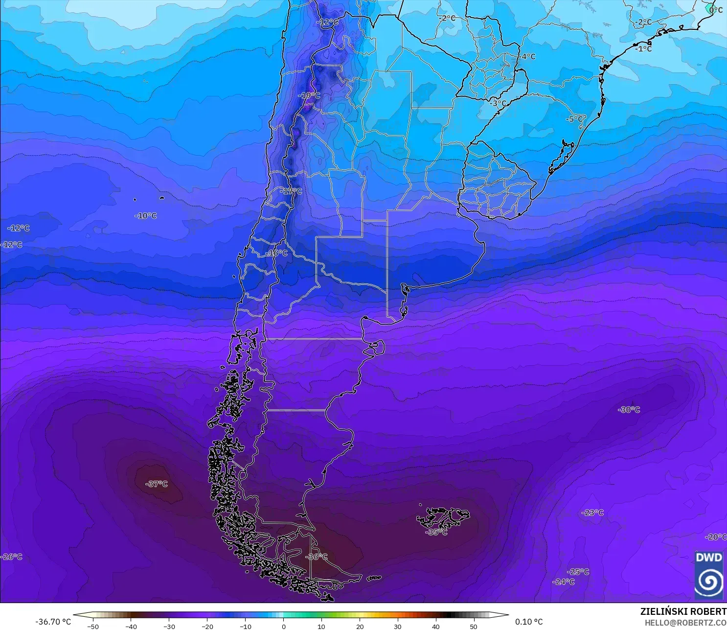 ICON model - Arjantin, 500 hPa Sıcaklık