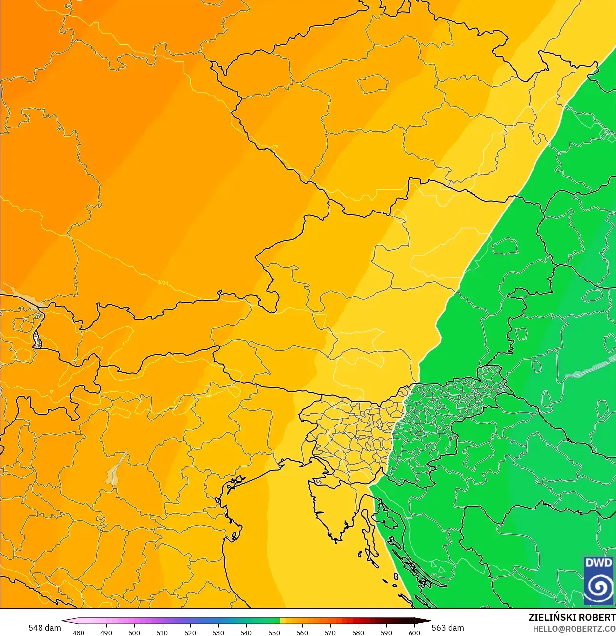 ICON model - Avusturya, 500 hPa’da jeopotansiyel yükseklik