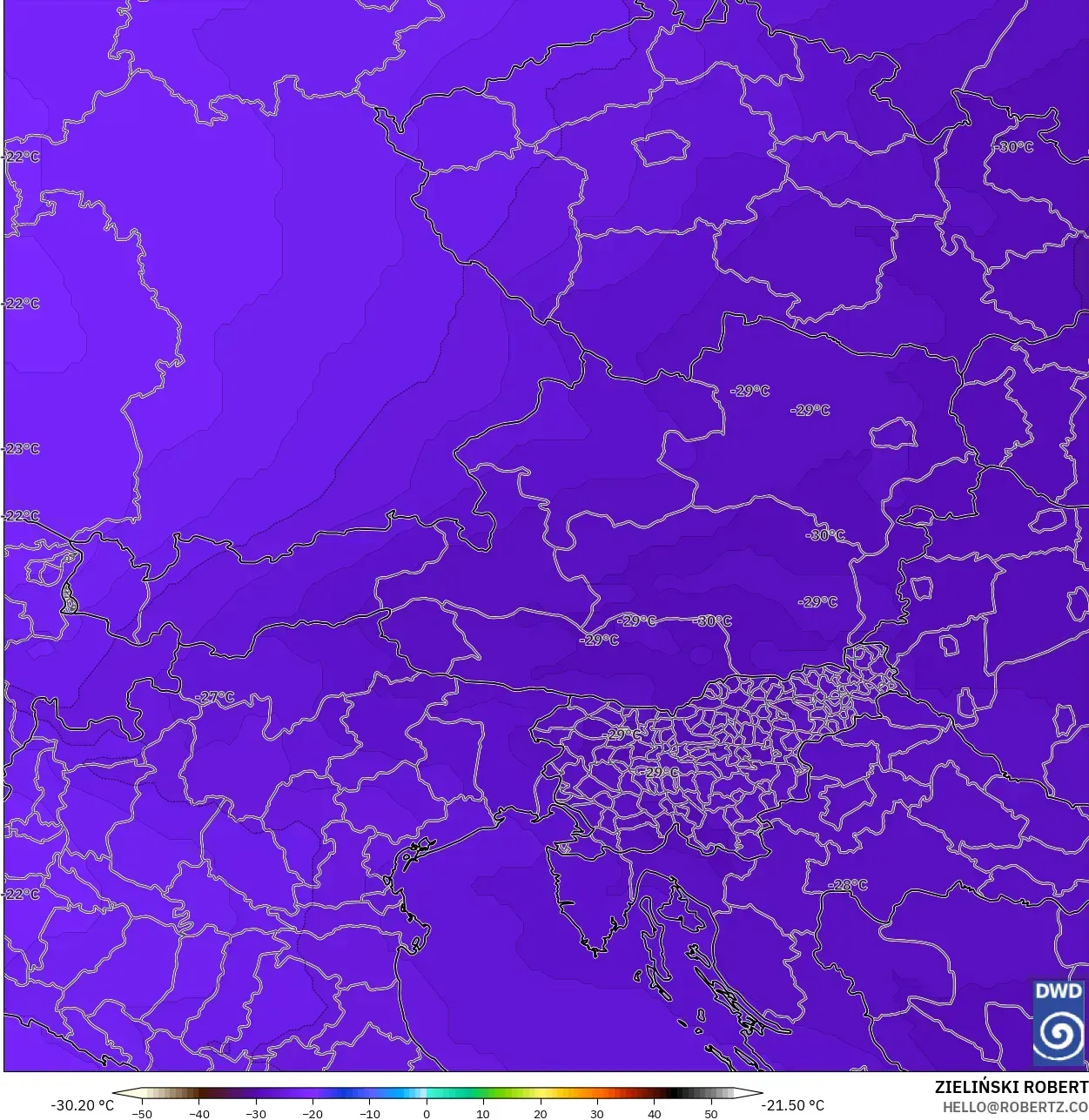 ICON model - Avusturya, 500 hPa Sıcaklık