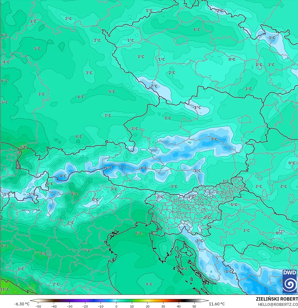 ICON model - Avusturya, 850 hPa Sıcaklık