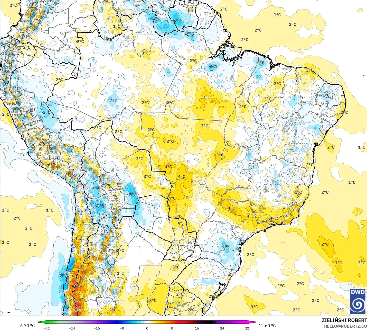 ICON model - Brezilya, 2 m Sıcaklık Anomalisi