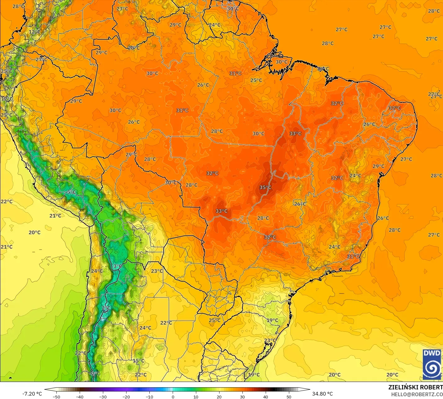 ICON model - Brezilya, 2 m Sıcaklık