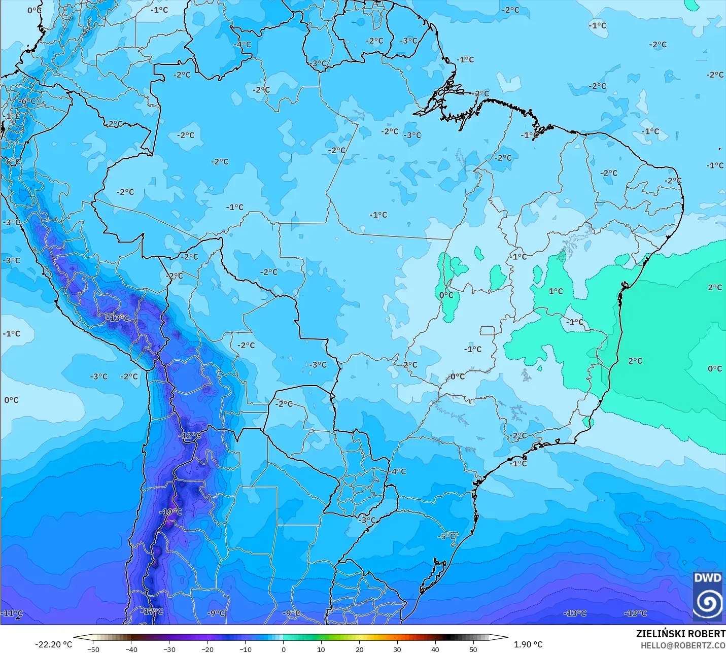 ICON model - Brezilya, 500 hPa Sıcaklık