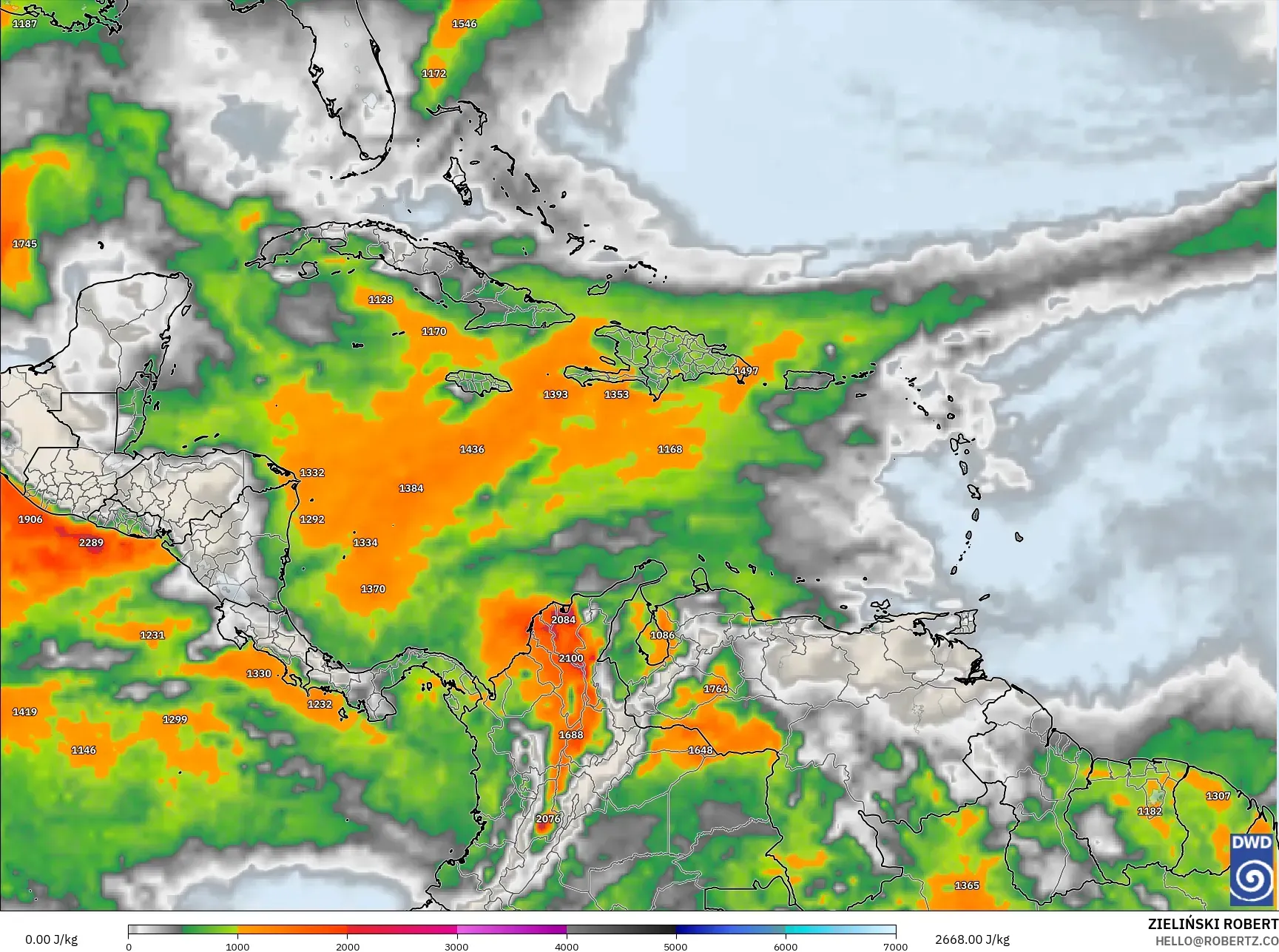 ICON model - Karayipler, CAPE