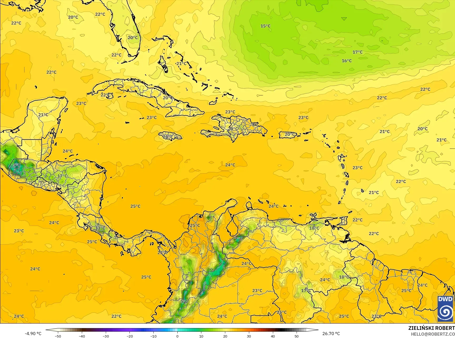 ICON model - Karayipler, 2 m Çiy Noktası