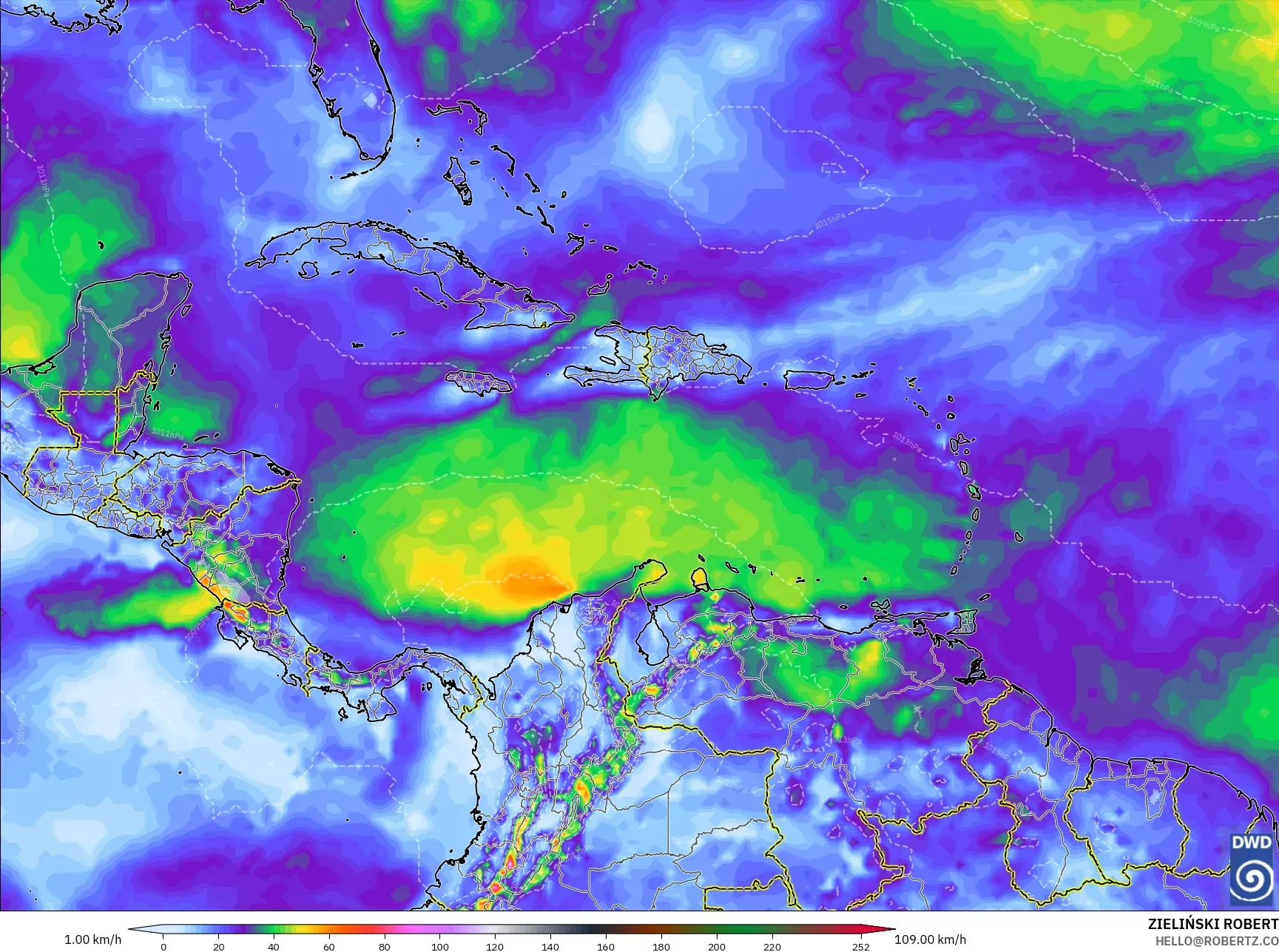 ICON model - Karayipler, En Yüksek Rüzgâr