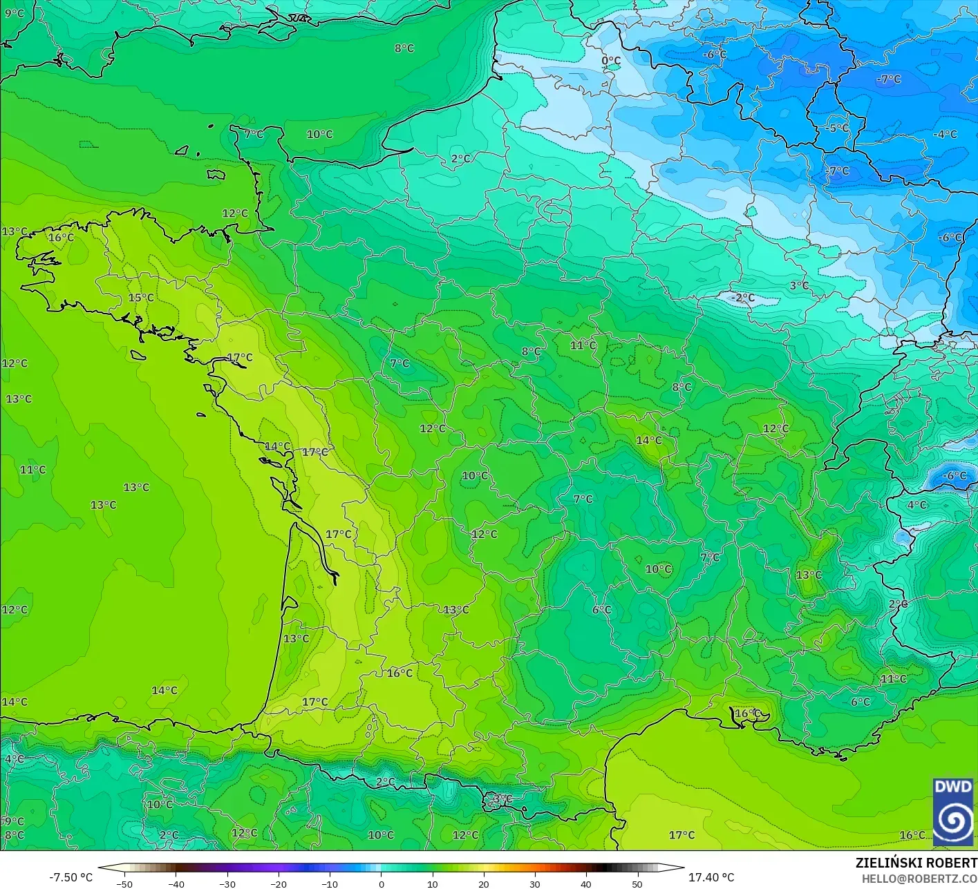 ICON model - Fransa, 2 m Çiy Noktası